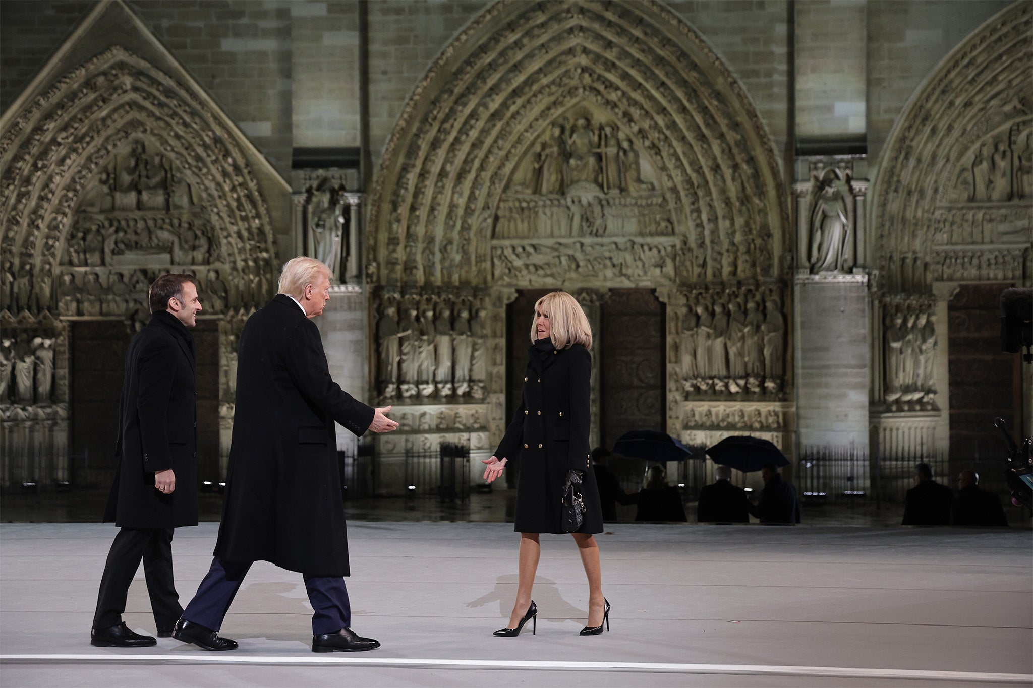 Emmanuel Macron and his wife Brigitte welcome Trump for the reopening ceremony of the Notre-Dame cathedral