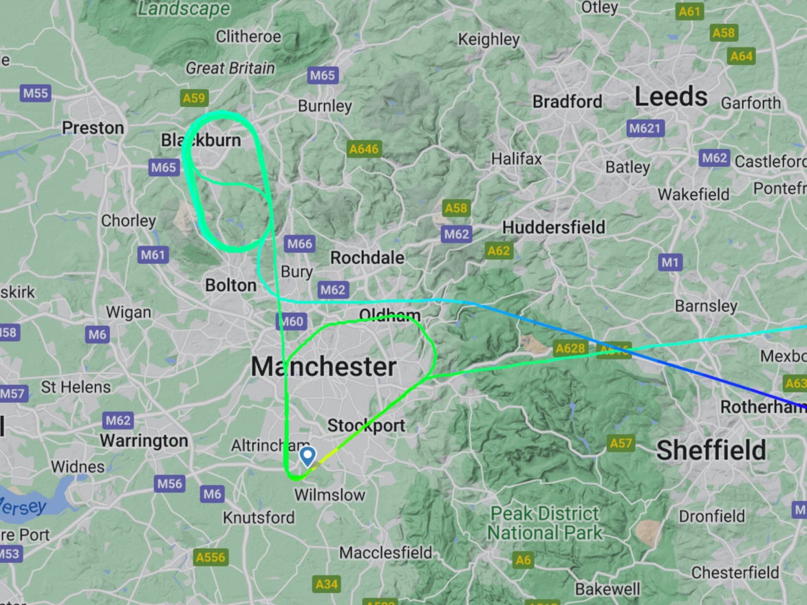 Circle game: Flightpath of ET77 from Abu Dhabi to Manchester – sorry, Frankfurt – on 7 December