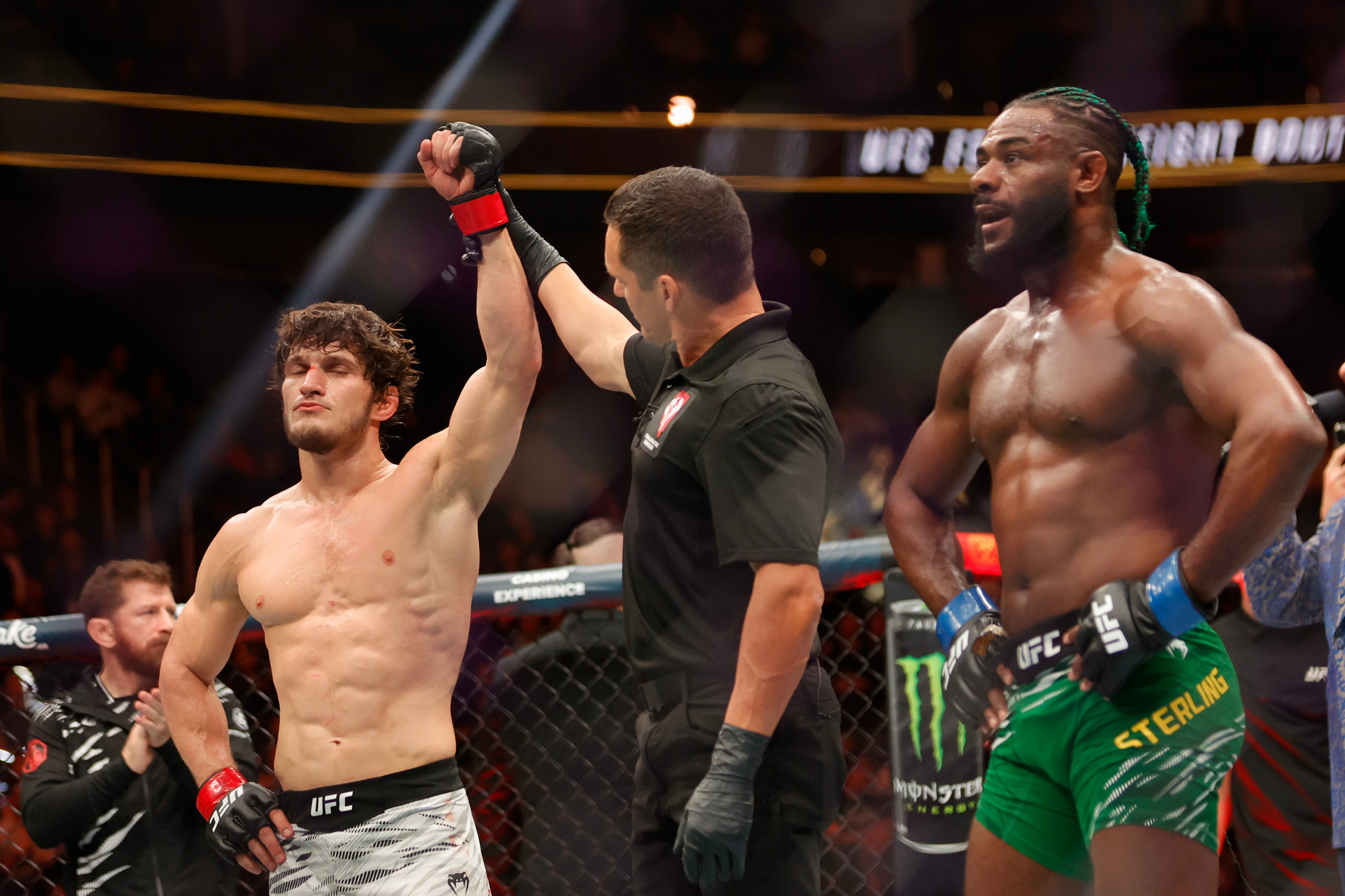 Aljamain Sterling (right) lost a narrow decision to Movsar Evloev in his most-recent bout
