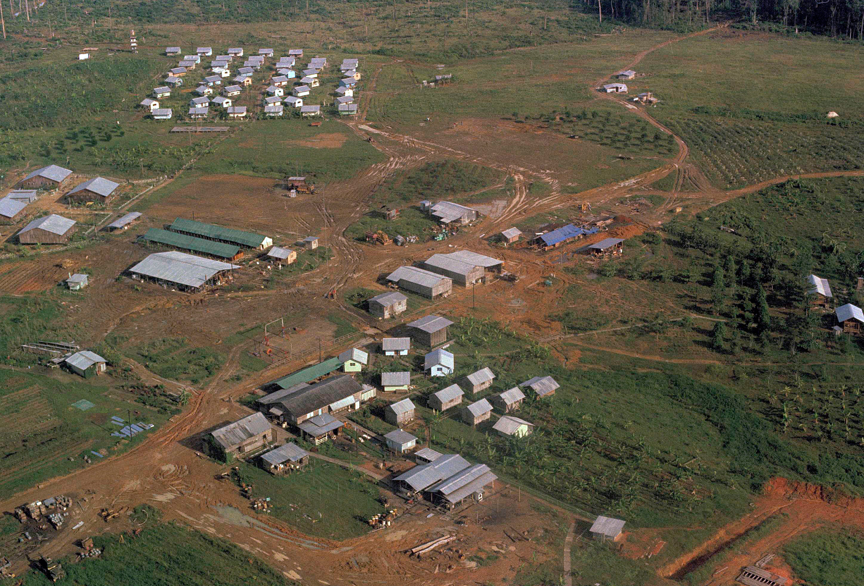 An aerial view of the Peoples Temple compound, after the bodies of the U.S. Rev. Jim Jones and more than 900 of his followers were removed