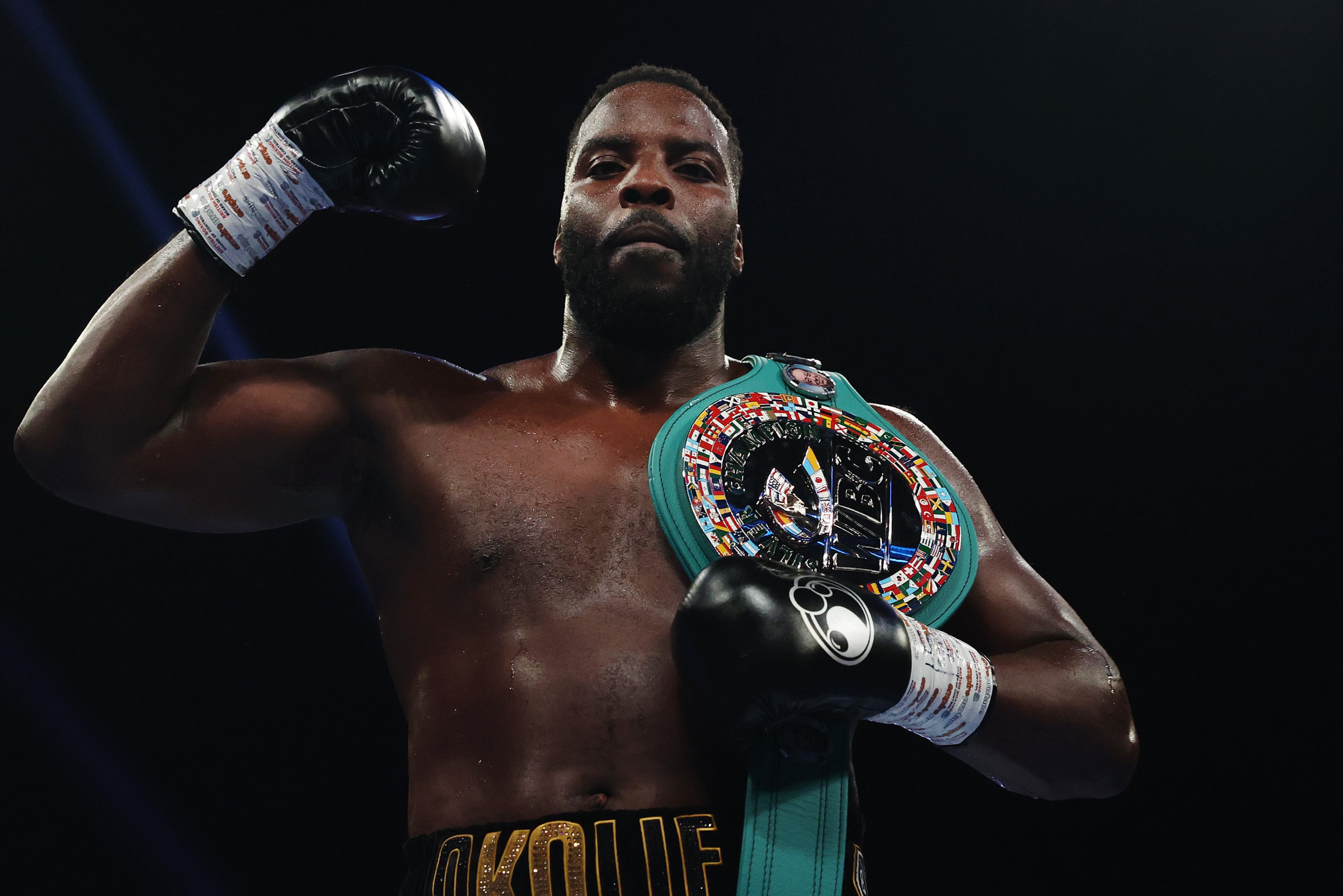 Lawrence Okolie after winning the WBC Silver heavyweight title