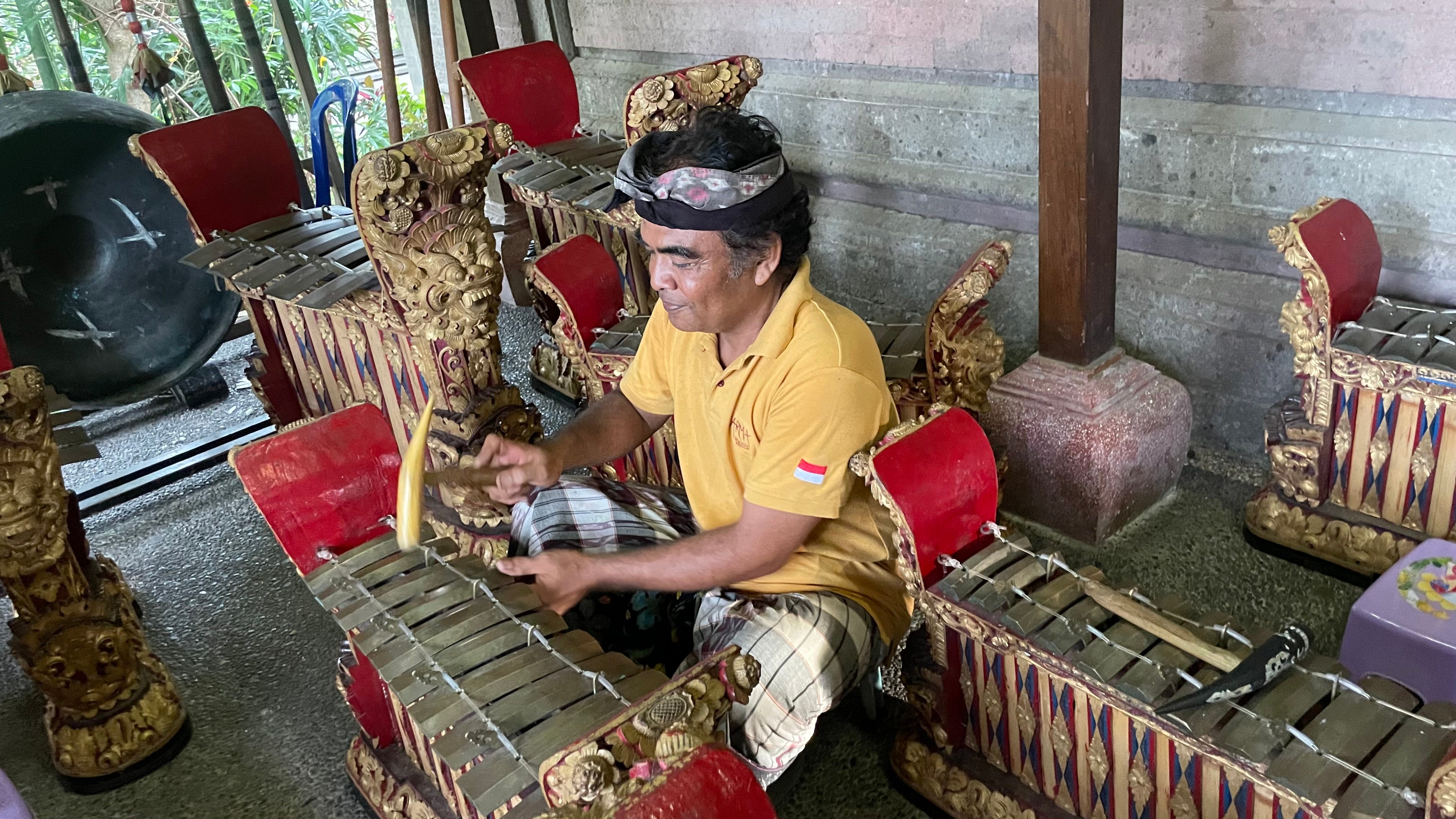 Gamelan teacher Ngurah gives a demonstration on the mesmerising Indonesian percussion instrument