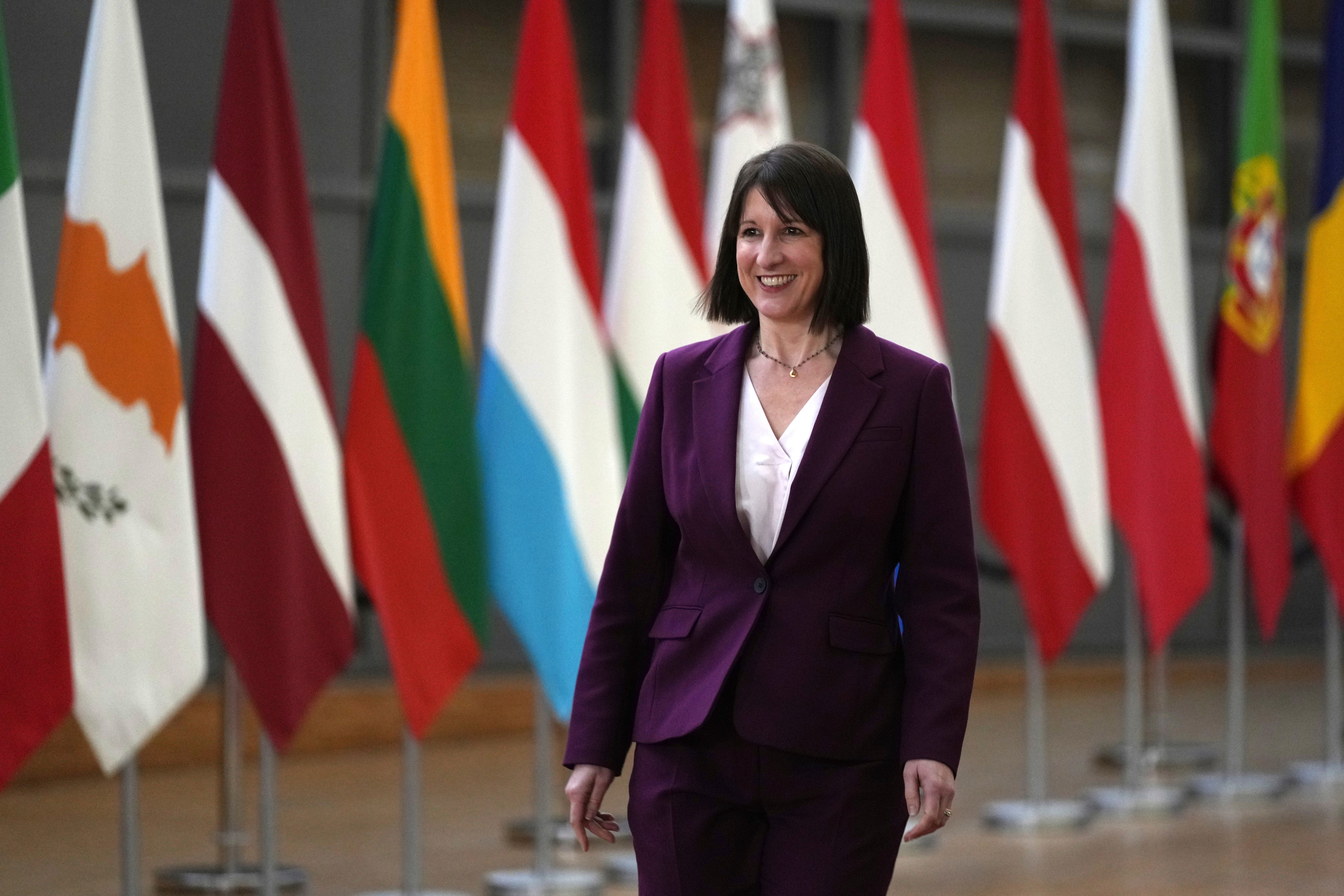 Britain’s Chancellor of the Exchequer Rachel Reeves arrives for a meeting of eurogroup finance ministers at the European Council building in Brussels, Monday, Dec. 9, 2024. (AP Photo/Virginia Mayo)