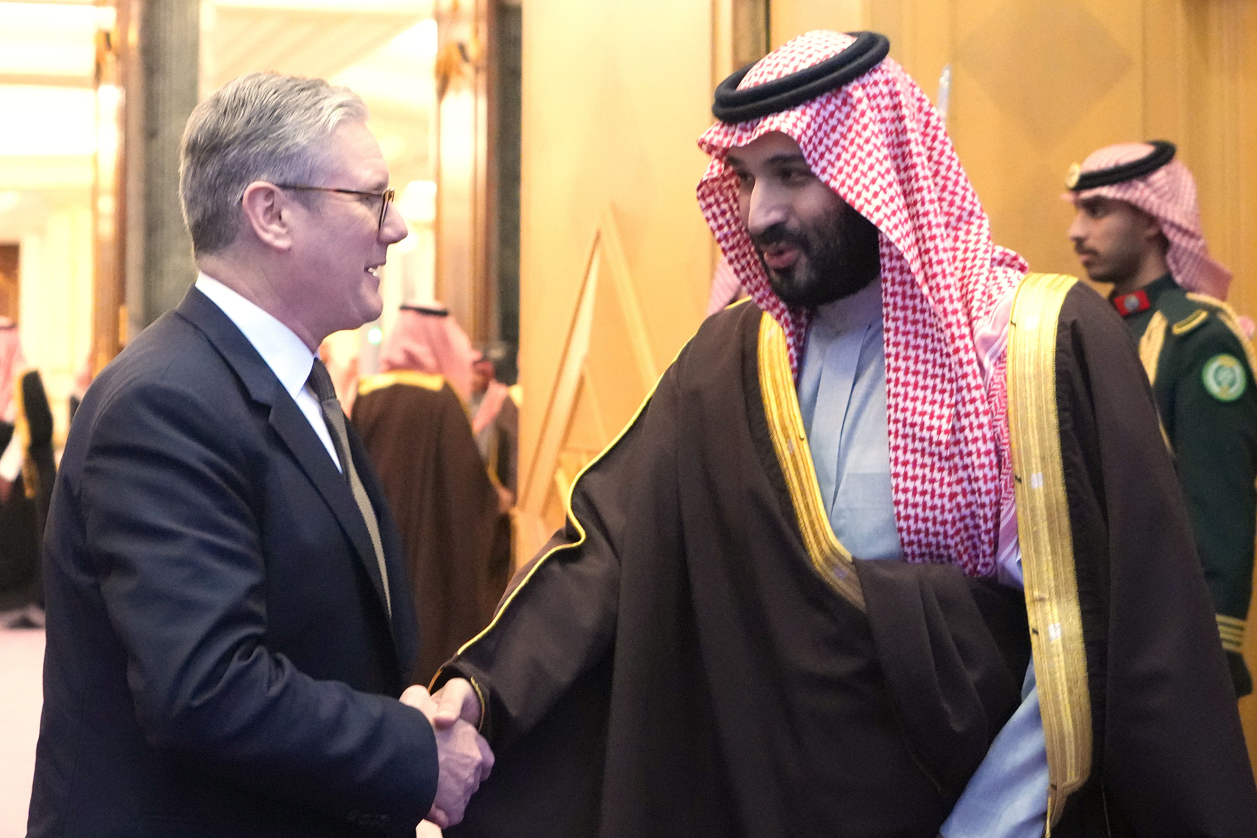 Prime Minister Sir Keir Starmer meets Saudi Arabian crown prince Mohammed bin Salman Al Saud (Kirsty Wigglesworth/PA)