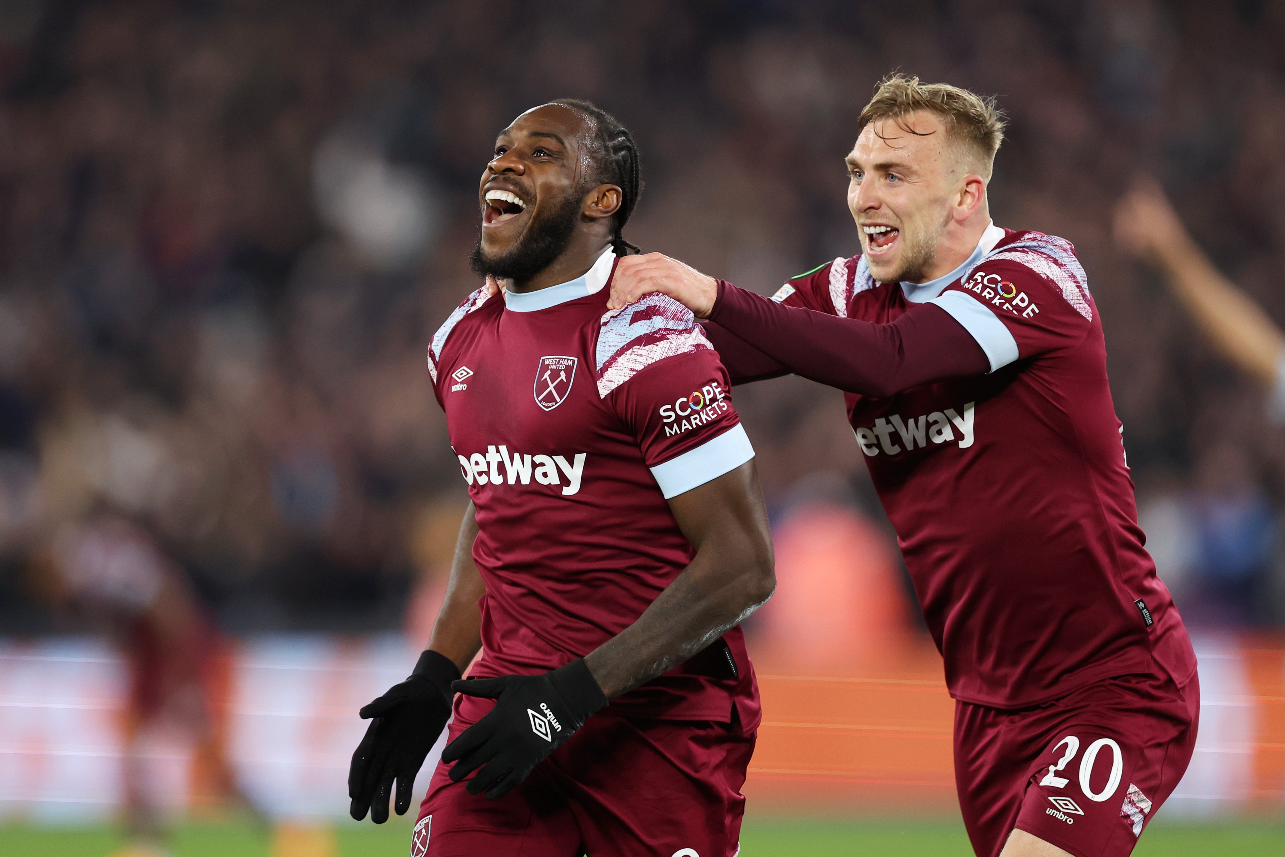 Jarrod Bowen (right) has said that everyone at West Ham is behind Michail Antonio (left)