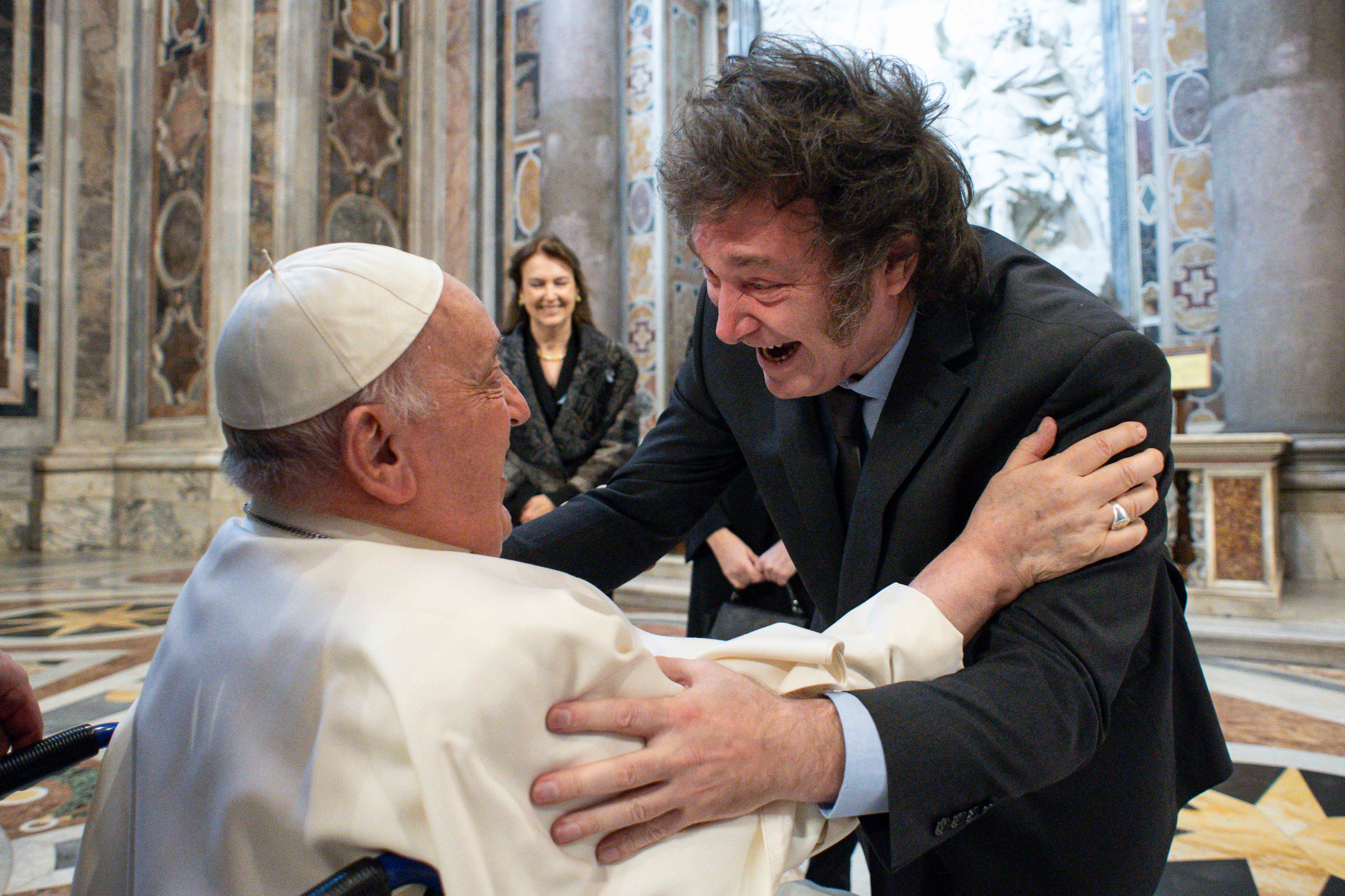 Argentine President Javier Milei greets Pope Francis