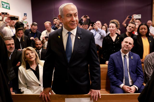 <p>Israeli prime minister Benjamin Netanyahu at trial </p>