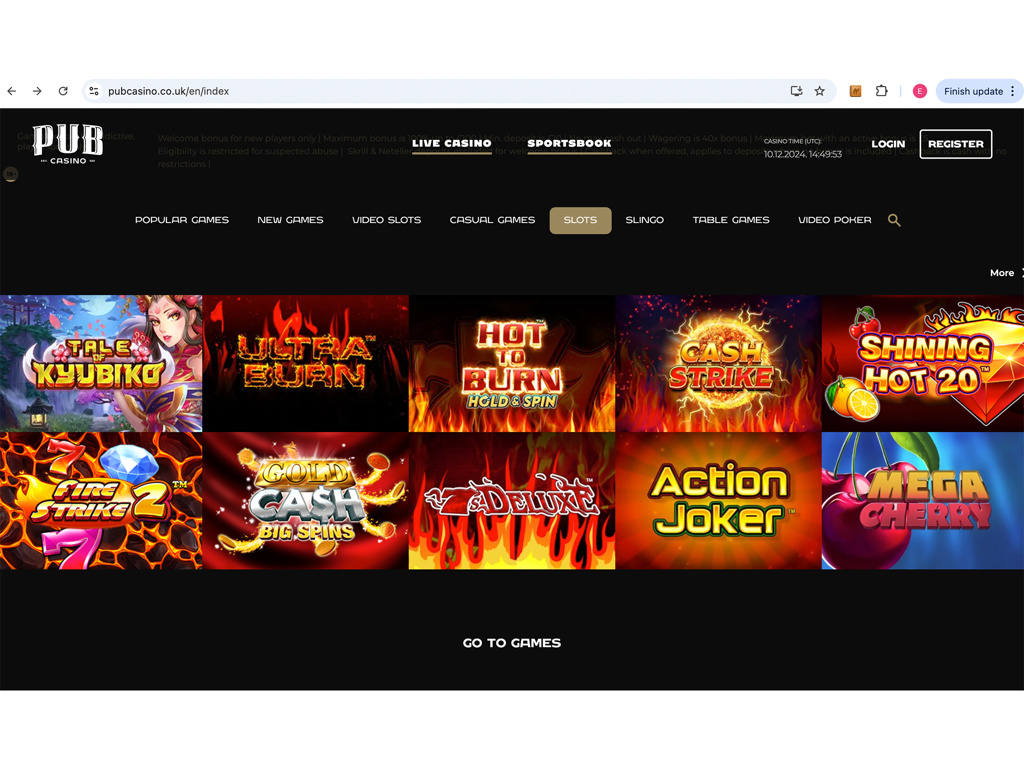 Pub Casino regularly updates its game library