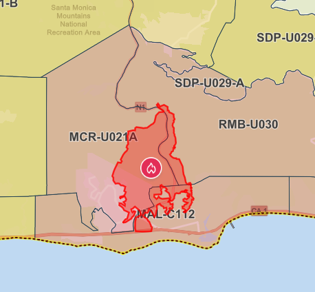 A map shows the Franklin Fire’s boundary and related evacuation zones in the city. Thousands of people have been forced to evacuate their homes