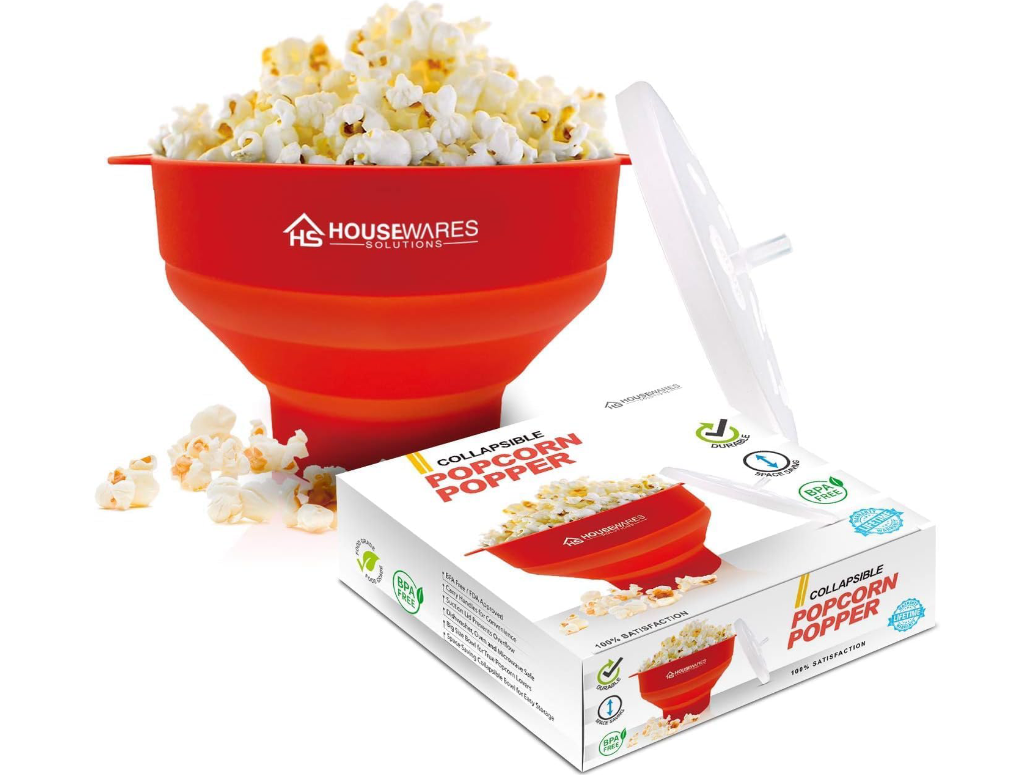 Brensten collapsible silicone microwave hot air popcorn popper bowl