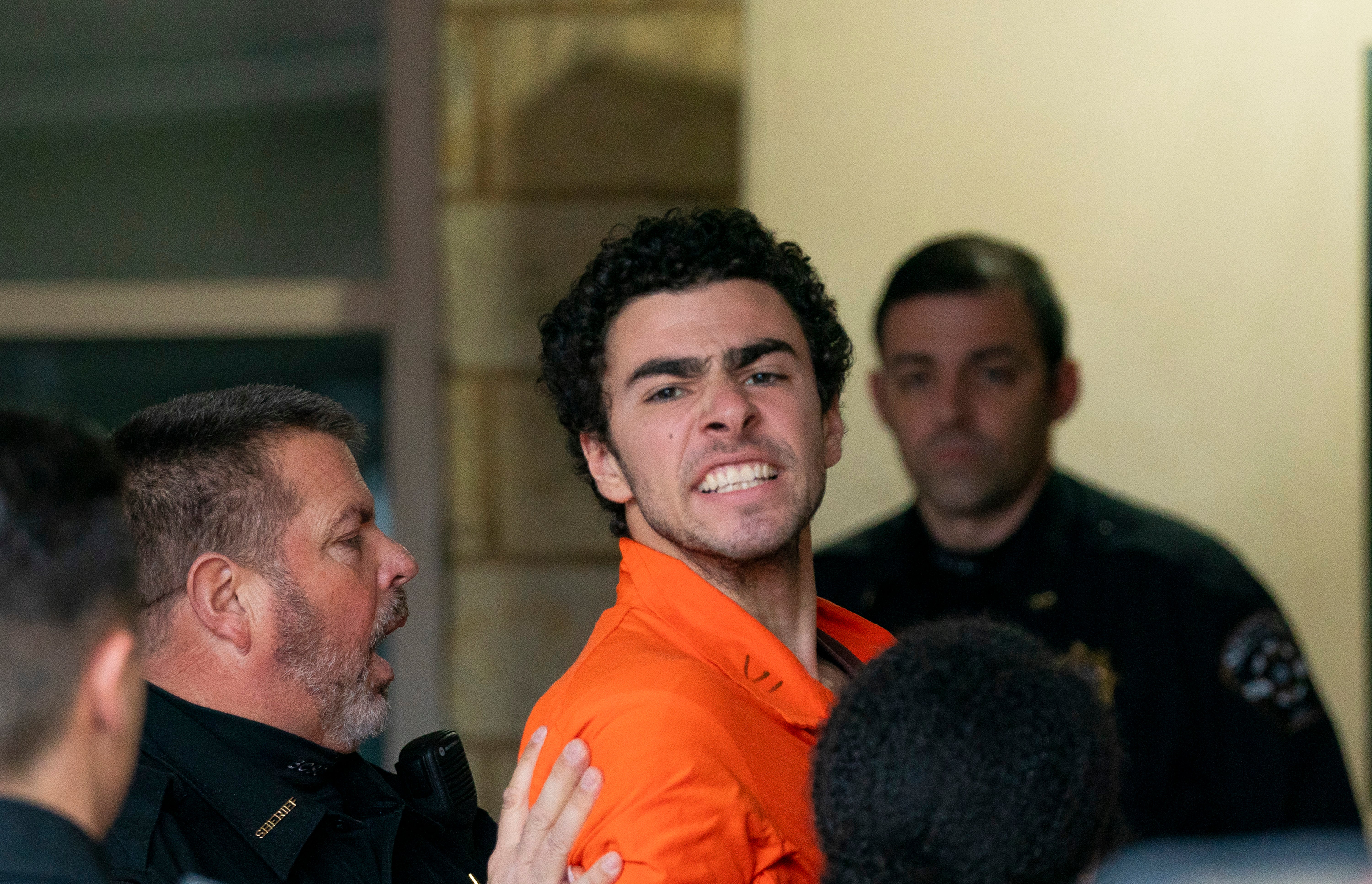 Mangione is taken into the Blair County Courthouse in Hollidaysburg, Pennsylvania, on December 10 after his arrest in connection to murder of Brian Thompson