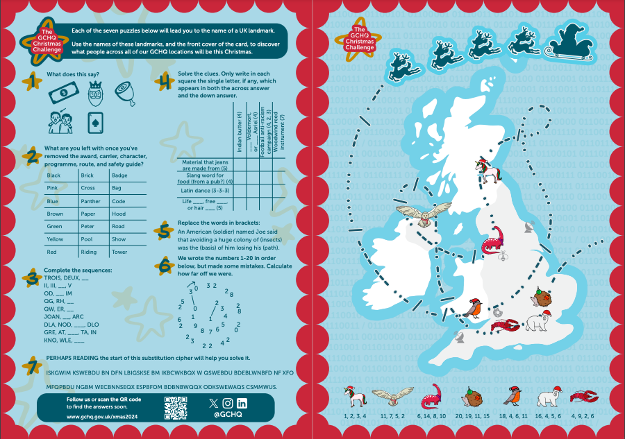 The focus of this year’s riddle is the geography of the agency, which operates across the UK from its HQ in Cheltenham, Manchester, London, Scarborough and Bude