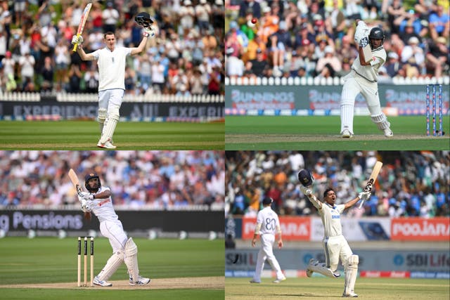 <p>Harry Brook (top left) is one of a group of young batters showing real promise which also includes Rachin Ravindra, Kamindu Mendis and Yashasvi Jaiswal</p>