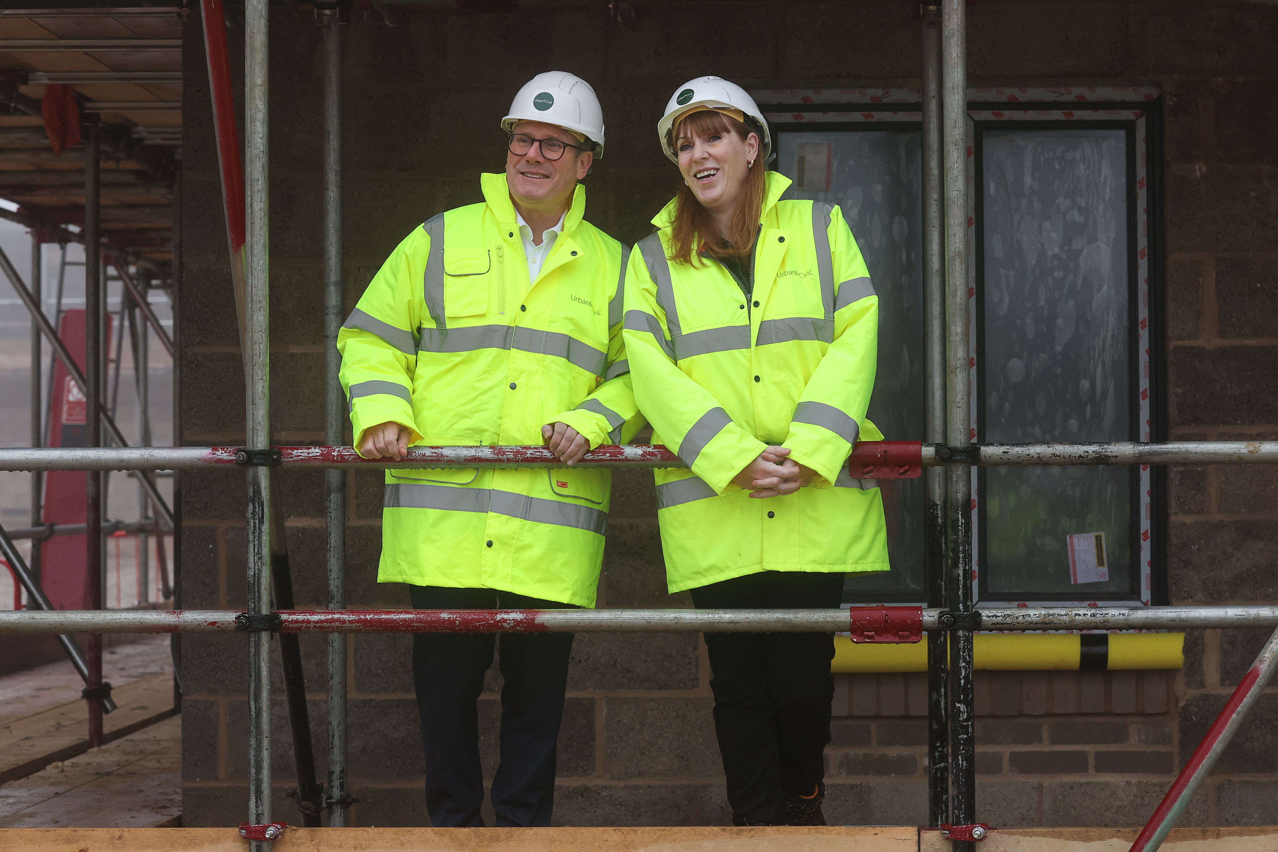 Angela Rayner and Keir Starmer during a visit to a construction site in Cambridg as the government announced major planning reforms to get Britain building (PA)