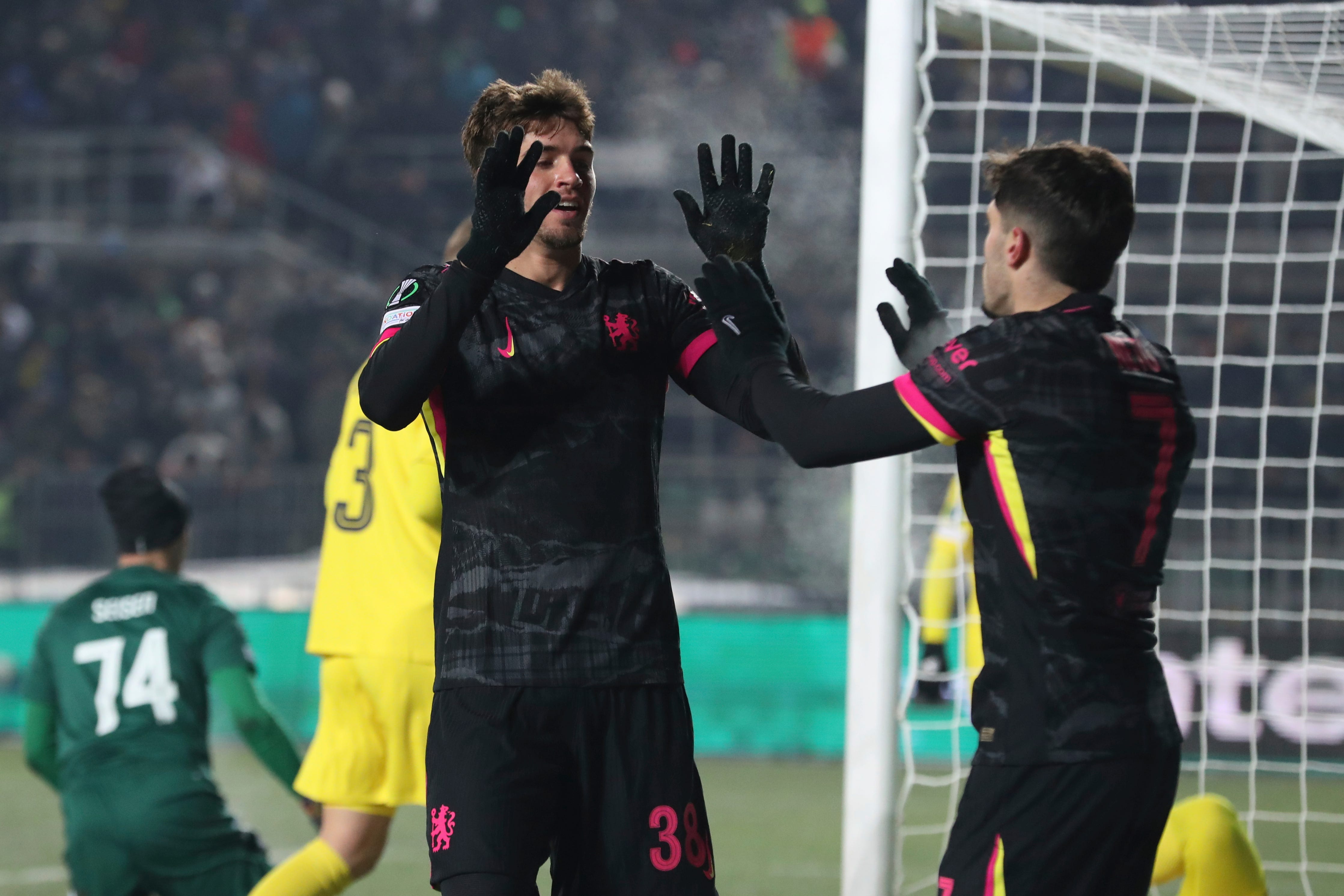 Chelsea’s Marc Guiu, left, scored twice