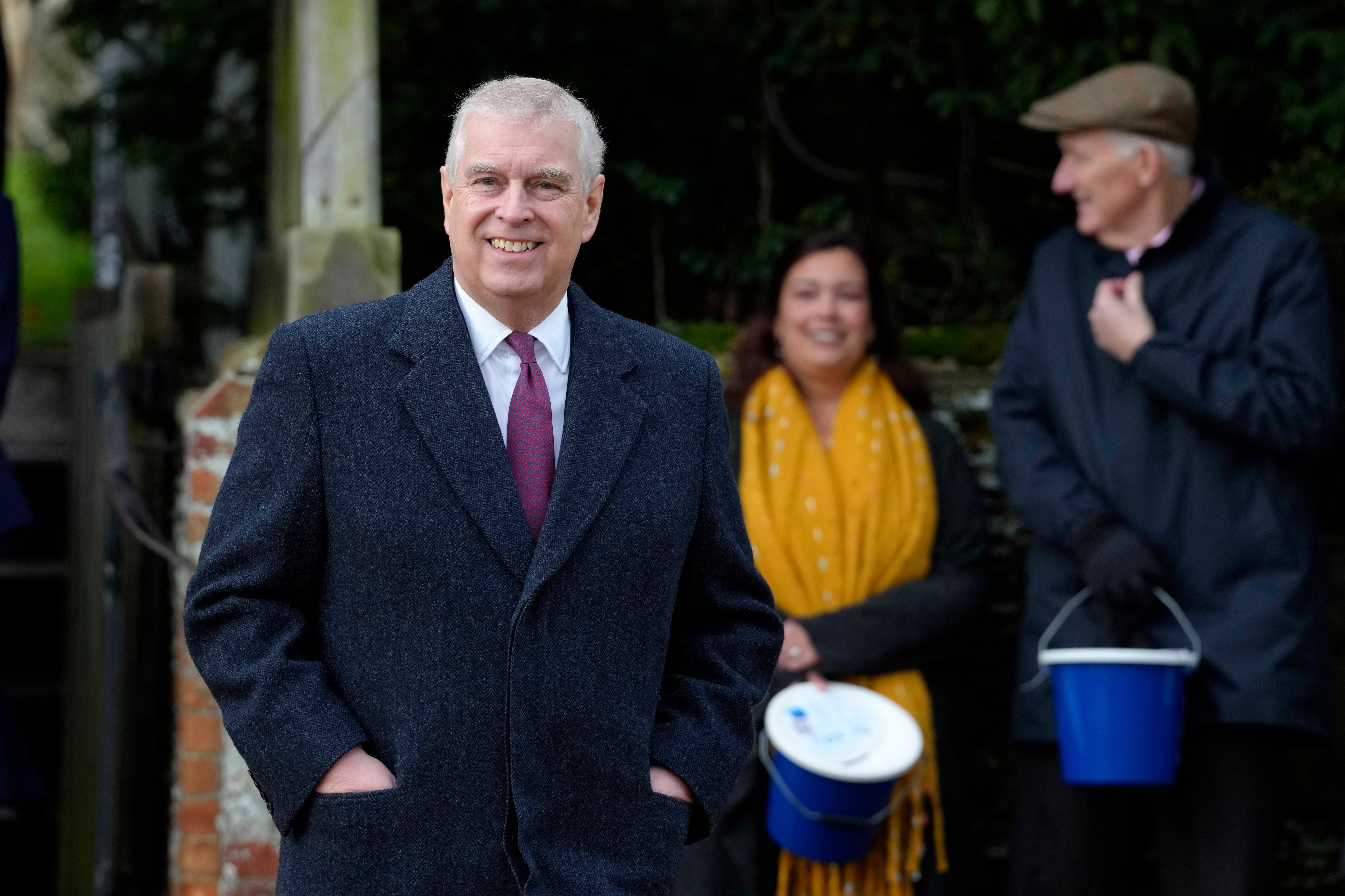 Prince Andrew leaves after attending the Christmas day service at St Mary Magdalene Church in Sandringham in 2022