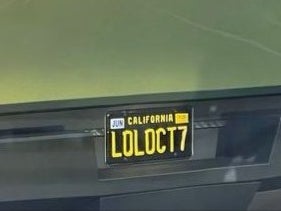 A license plate spotted in Culver City, California, that reads “LOLOCT7” and appears to mock the October 7, 2023 attack on Israel