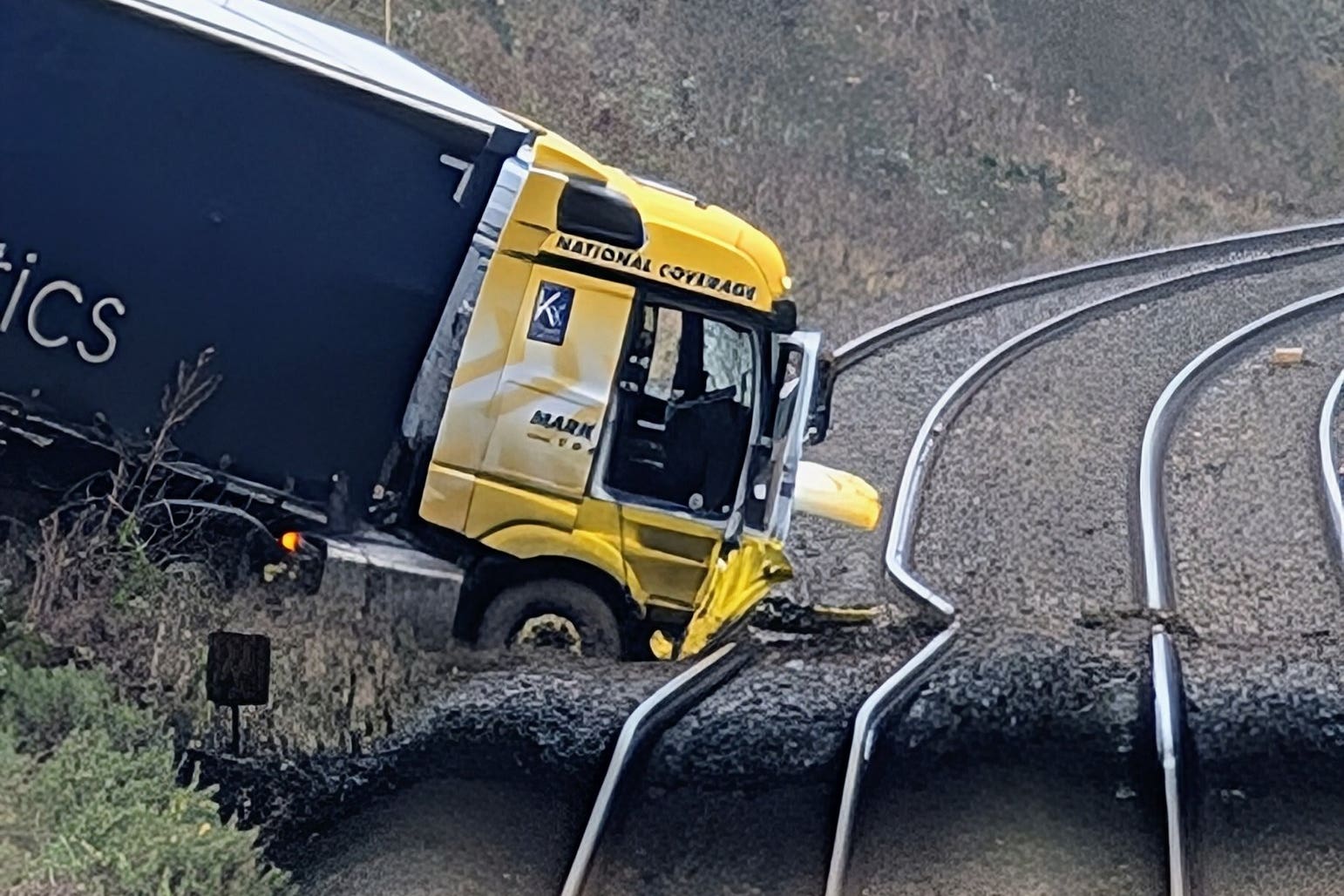 A lorry crashed onto a railway line near Gretna on Friday morning (@OliverFindlay/Twitter/PA)