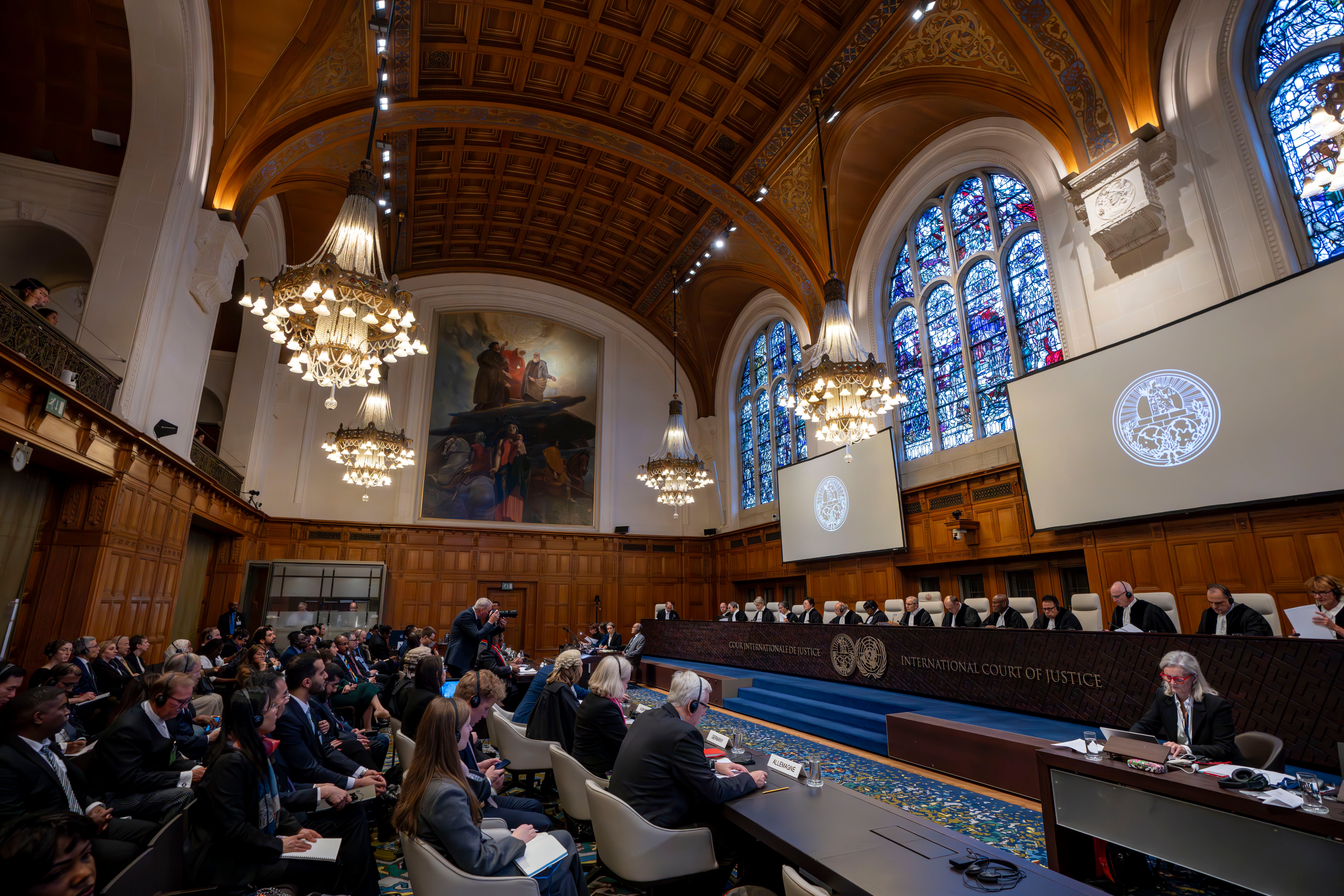 Judges are seated as the International Court of Justice in The Hague, Netherlands, opens hearings into what countries worldwide are legally required to do to combat climate change and help vulnerable nations fight its devastating impact