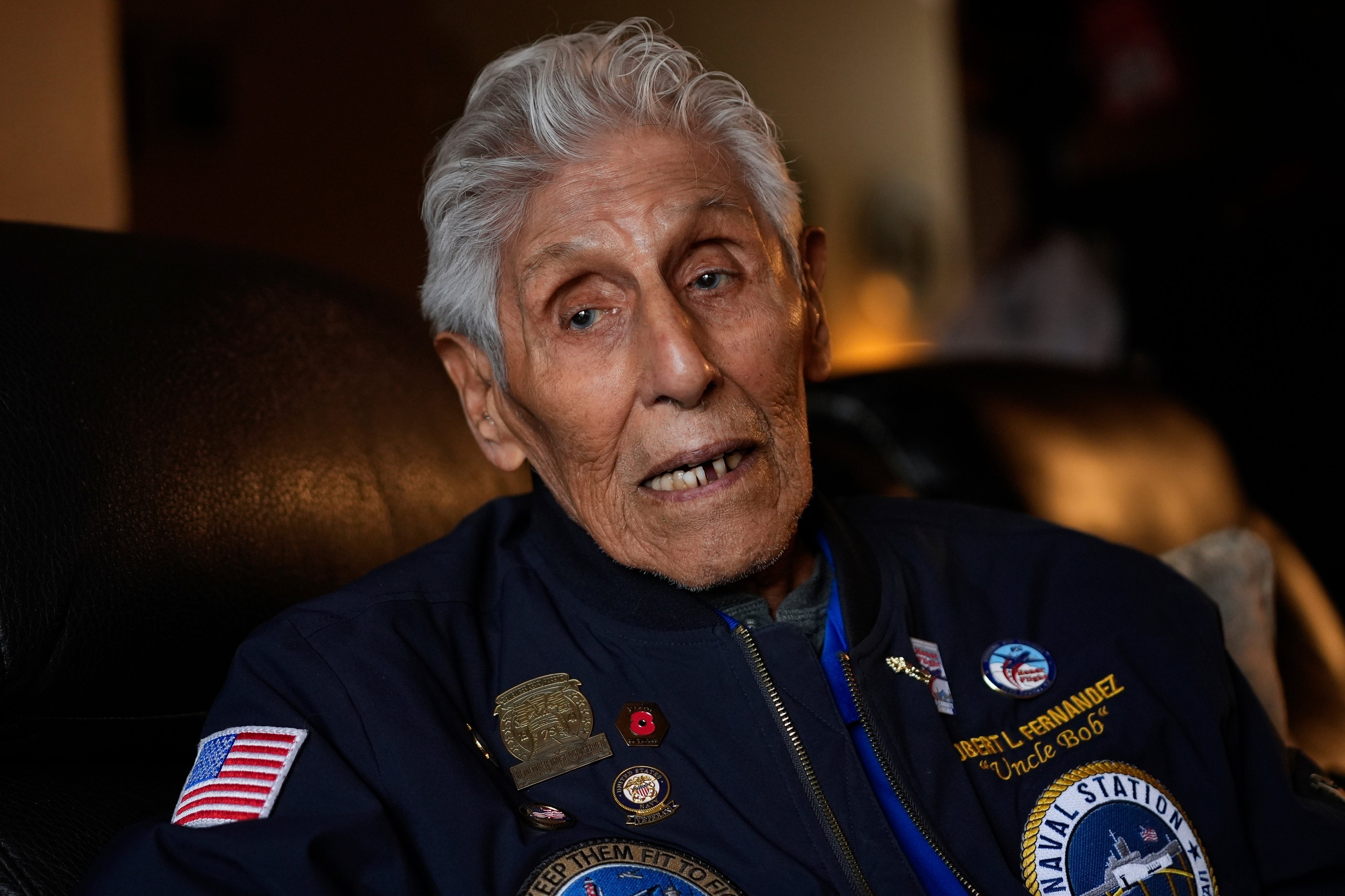 Pearl Harbor Navy veteran Bob Fernandez is photographed at home Tuesday, 19 November 2024