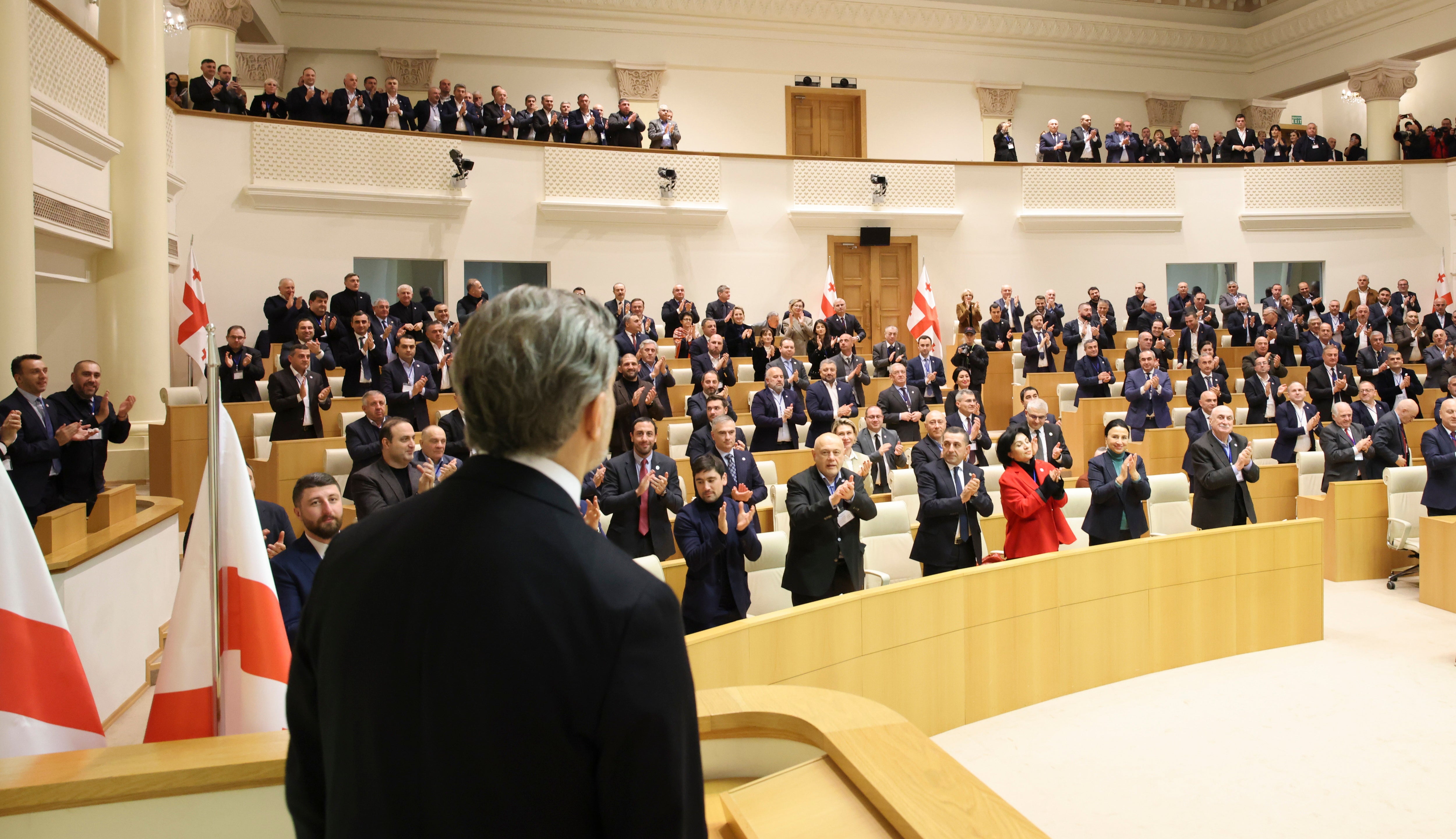 Kavelashvili listens to applause after being selected as new Georgia’s president