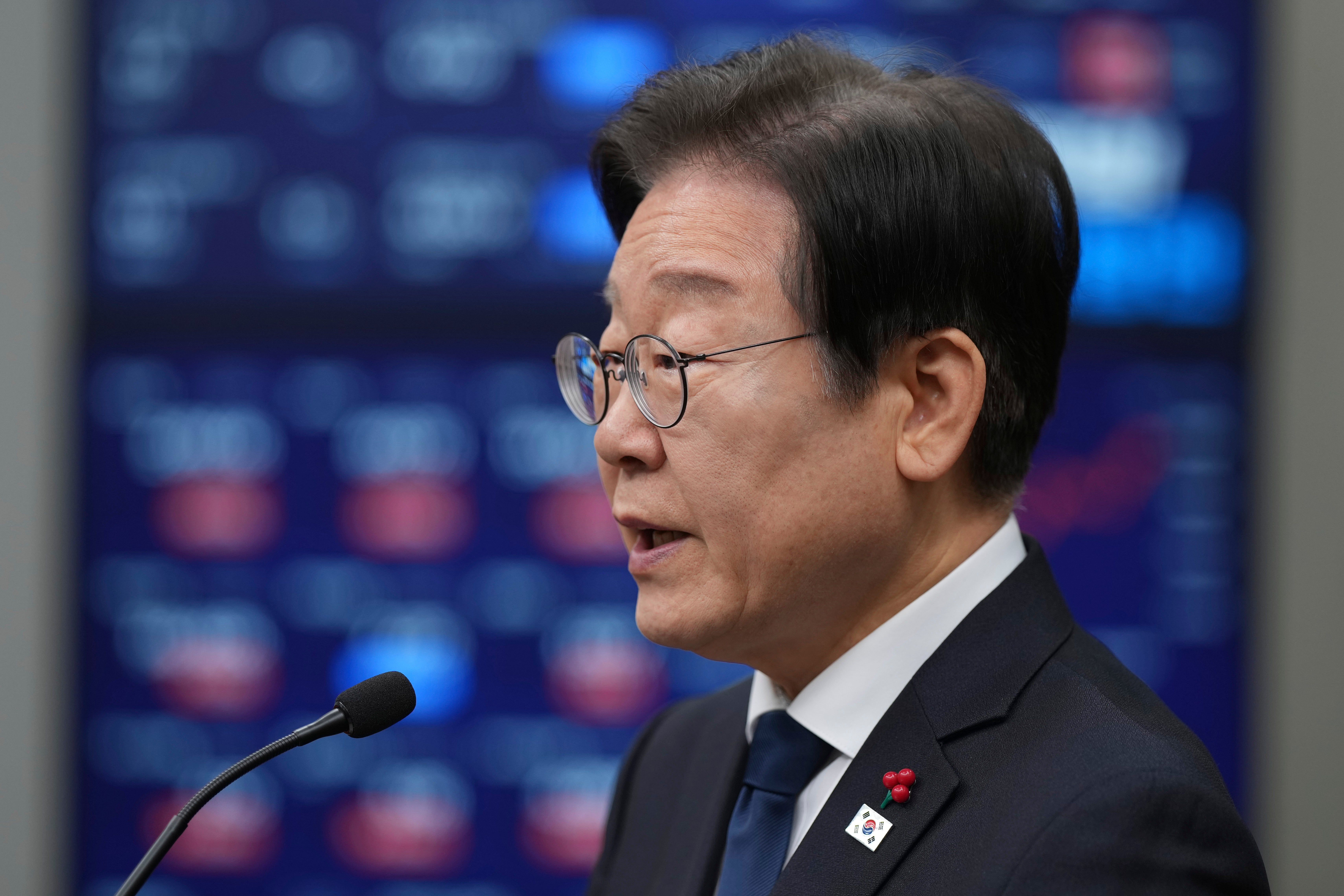 South Korea’s main opposition Democratic Party leader Lee Jae Myung speaks during a press conference on the impeachment of president Yoon Suk Yeol