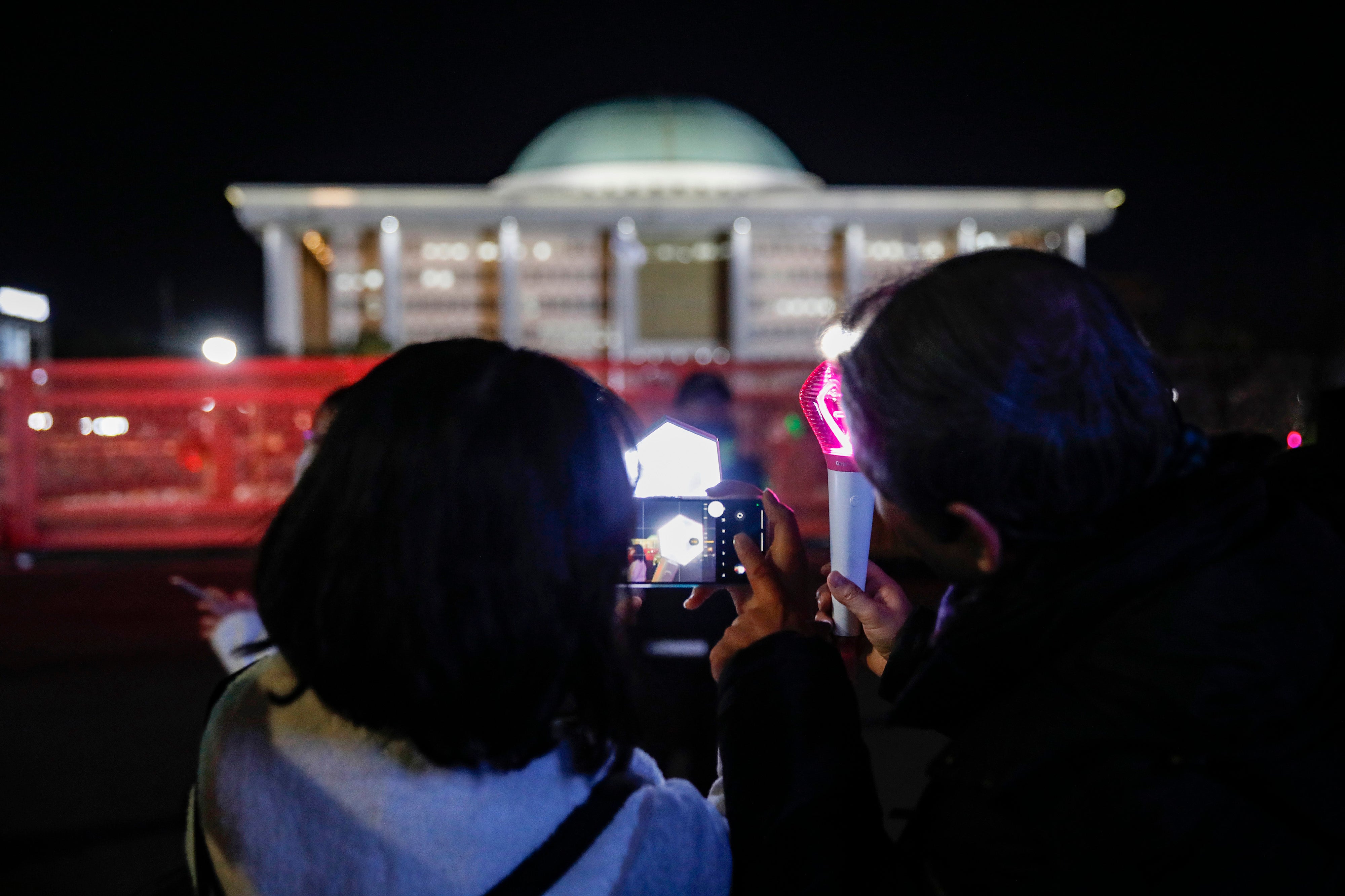 Protesters in front of the National Assembly following Yoon Suk Yeol’s impeachment