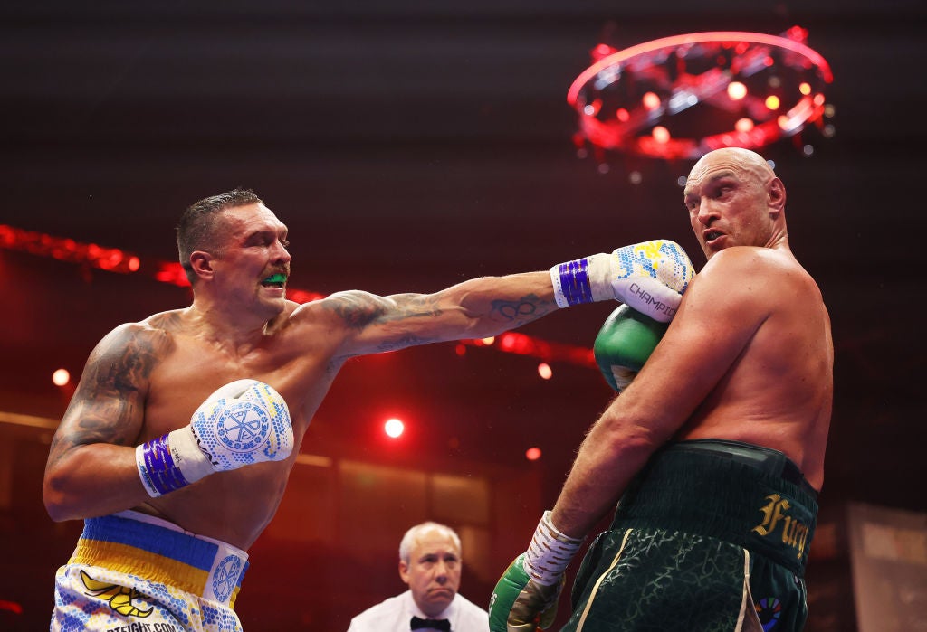 Usyk (left) won a narrow points victory over Fury in Riyadh in May