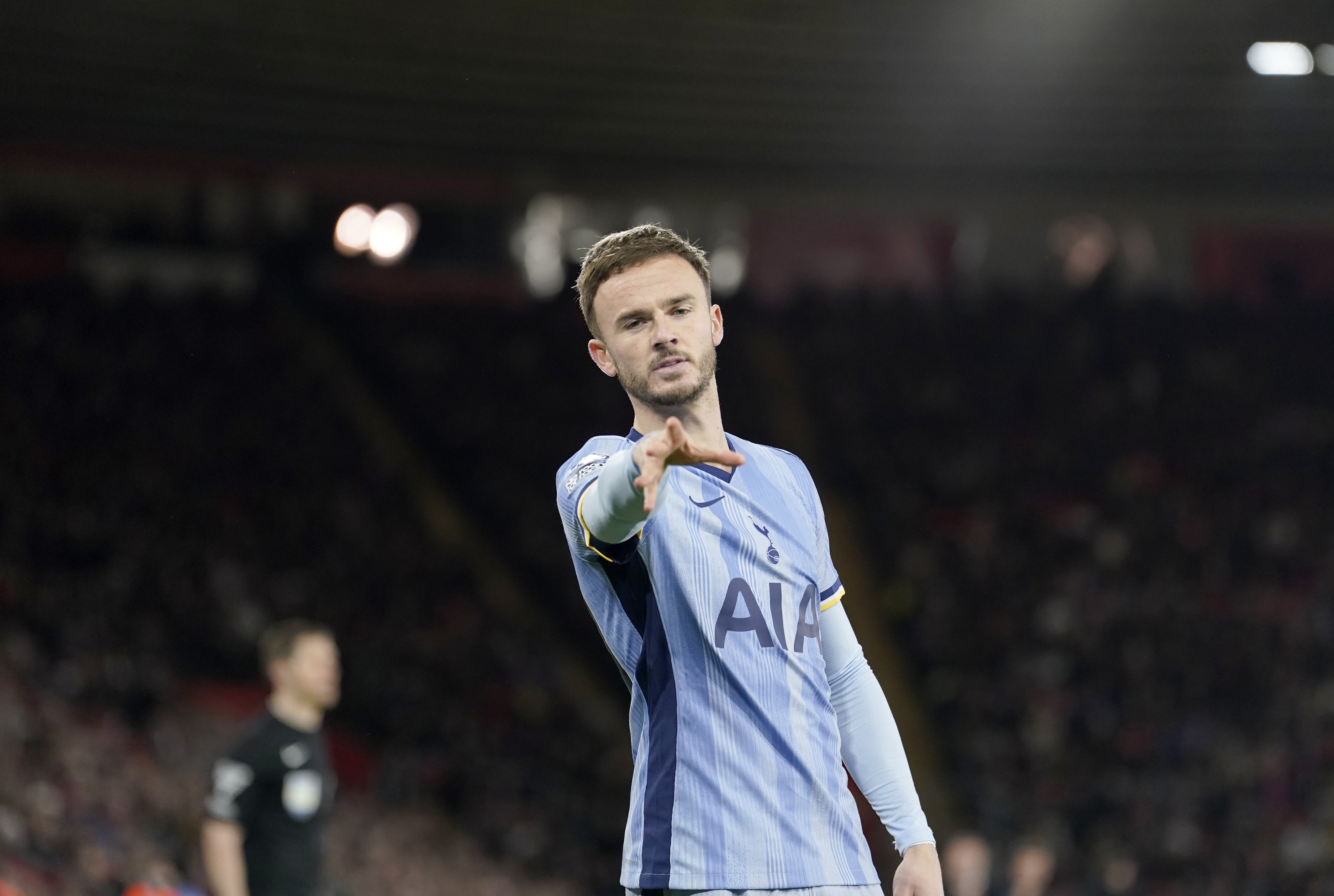 James Maddison celebrated scoring Tottenham’s first goal (Andrew Matthews/PA)