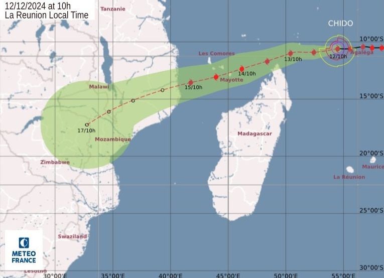 Map shows path of cyclone Chido