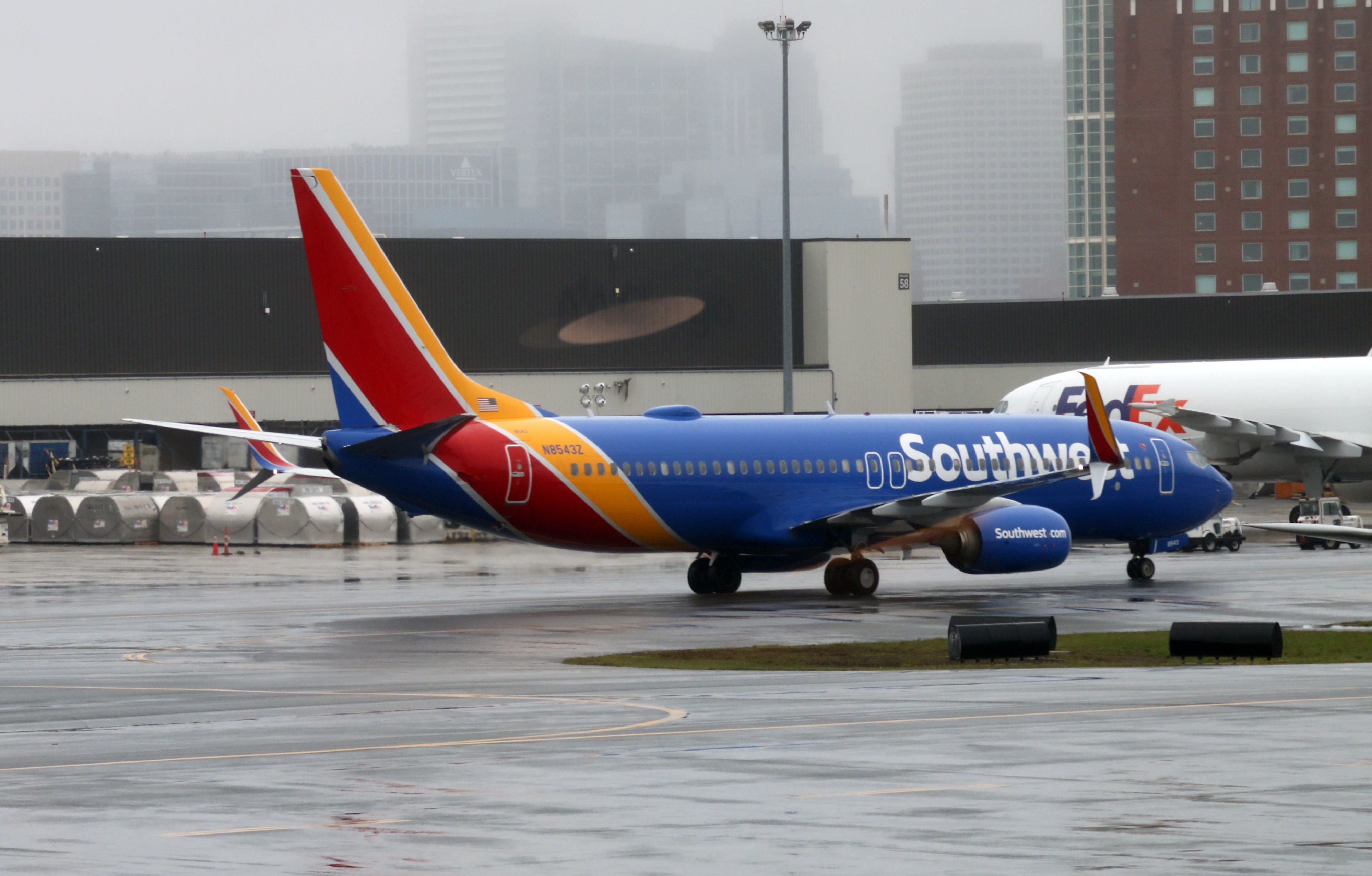 A Southwest Boeing 737-800 taxis on at Boston Logan International Airport in April, 2019