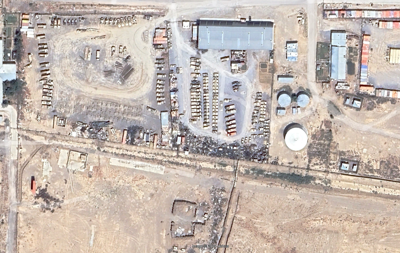 A satellite view of of destroyed Humvees and other military vehicles in Kandahar this year