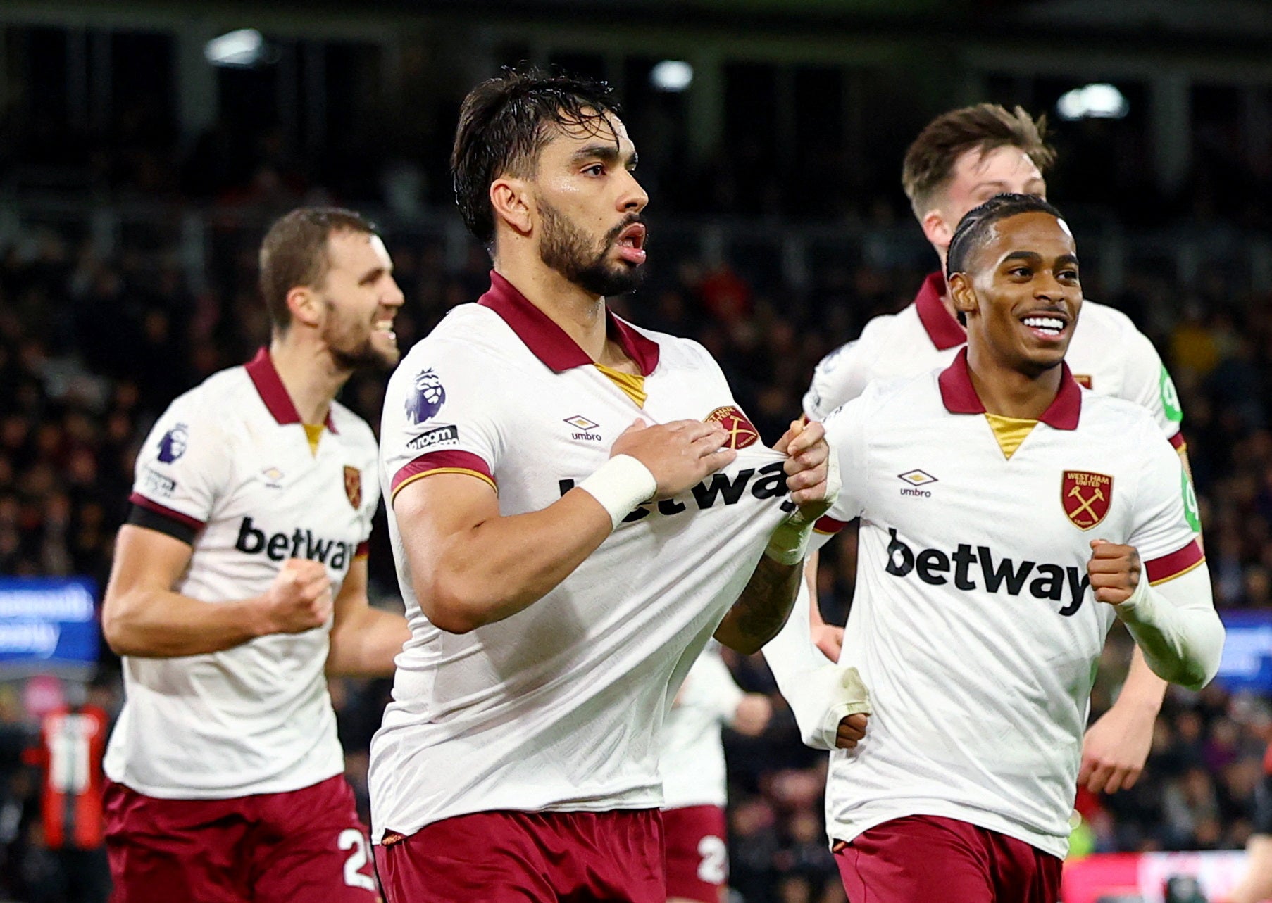 Lucas Paqueta clebrates after a contentious penalty