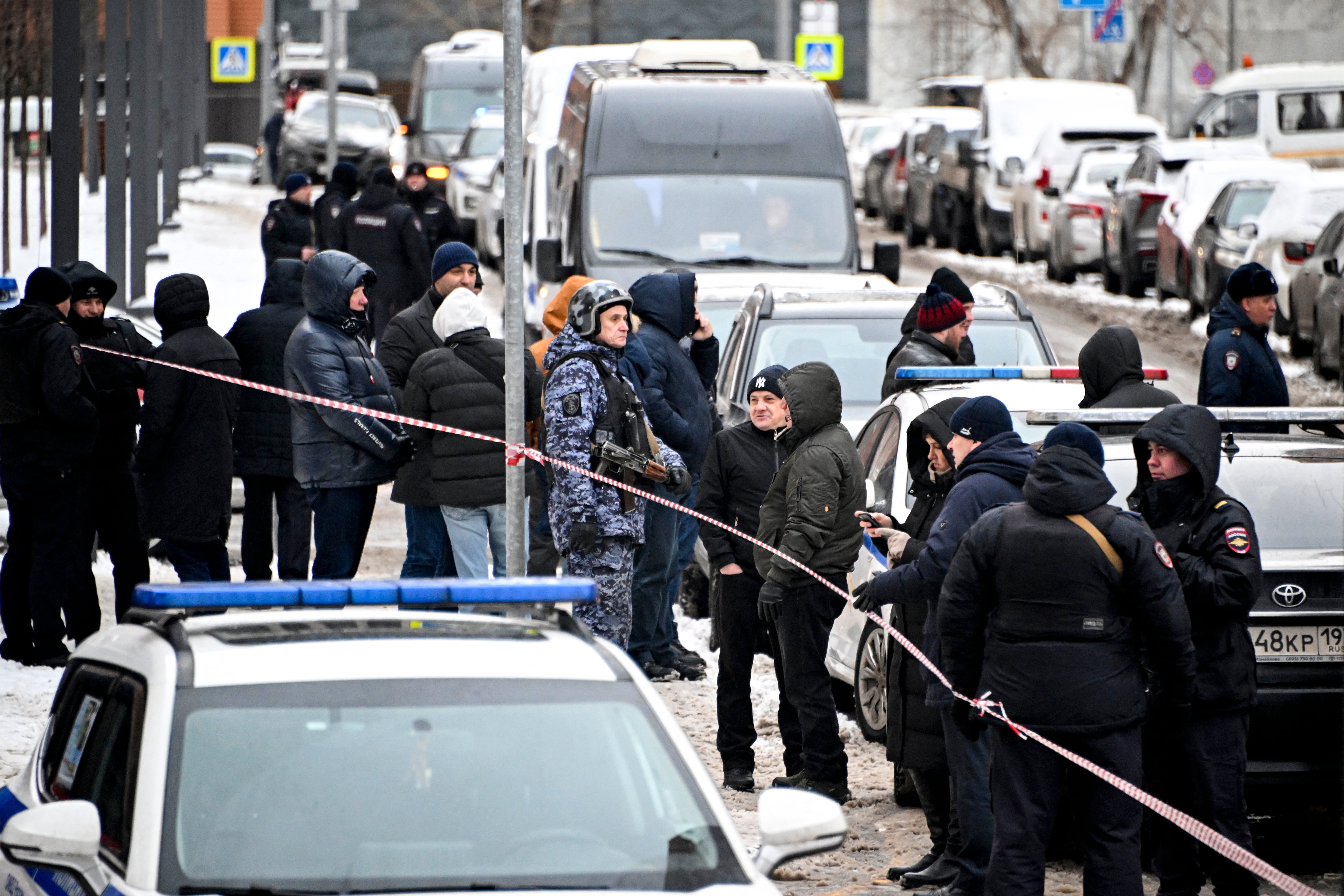 A view of the blast scene, which killed the commander of Russian armed forces' chemical, biological and radiation defence troops, Igor Kirillov