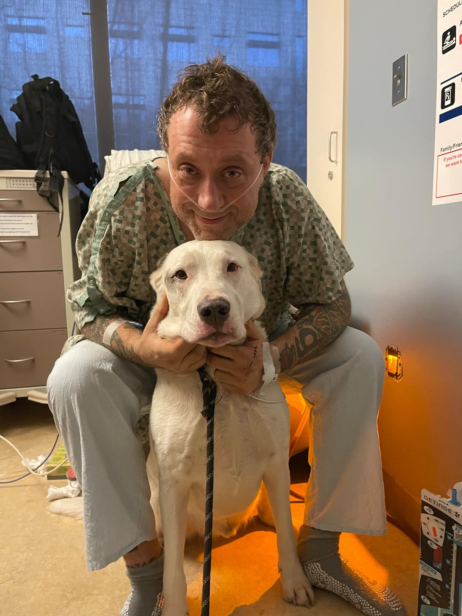 The DJ with his beloved pet dog Stone in hospital