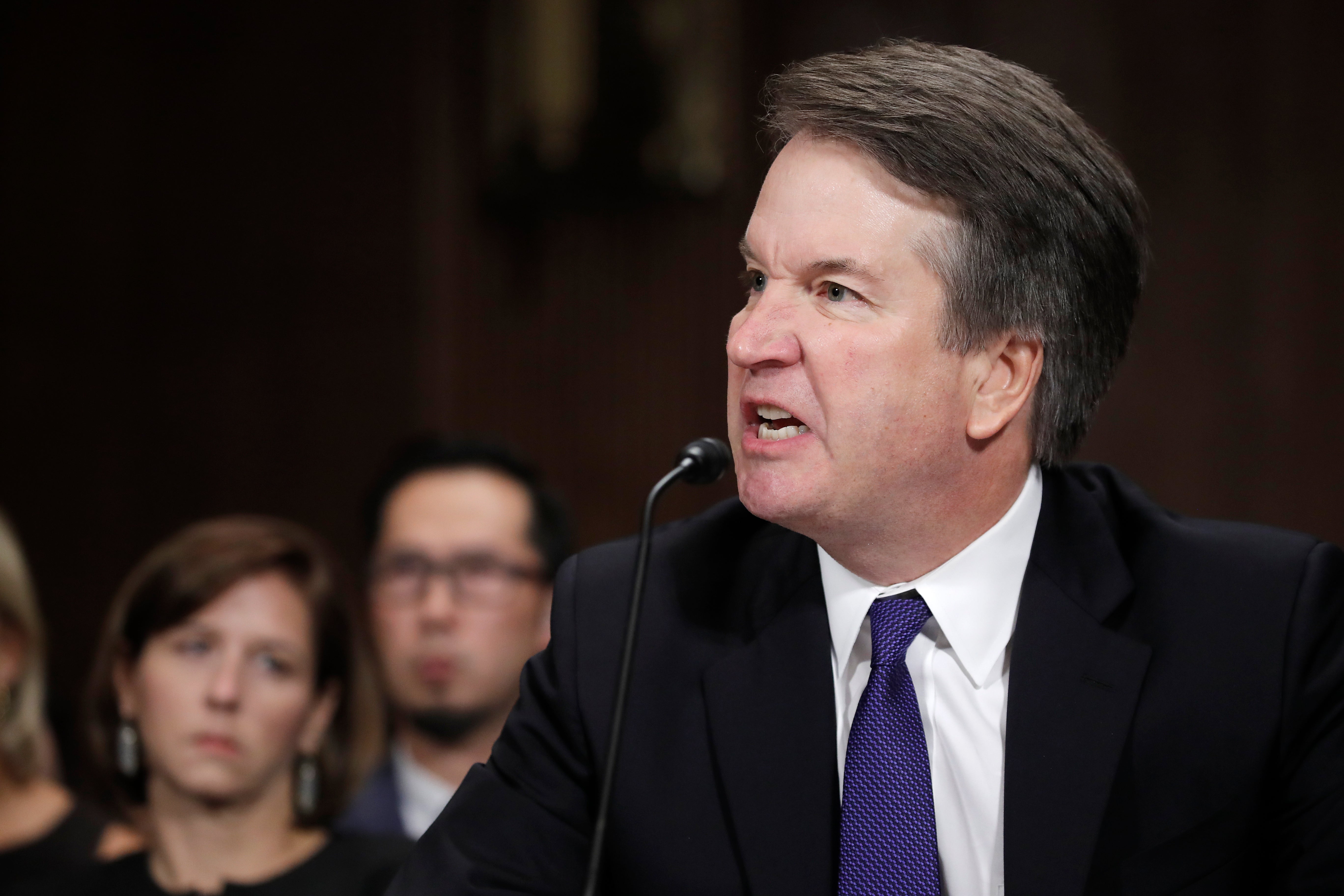 Brett Kavanaugh testifies before the Senate Judiciary Committee on Capitol Hill on September 27, 2018, in Washington, DC. Senators have warned Hegseth that his confirmation hearings may be reminiscent of Kavanaugh’s which featured the nominee growing animated during questioning