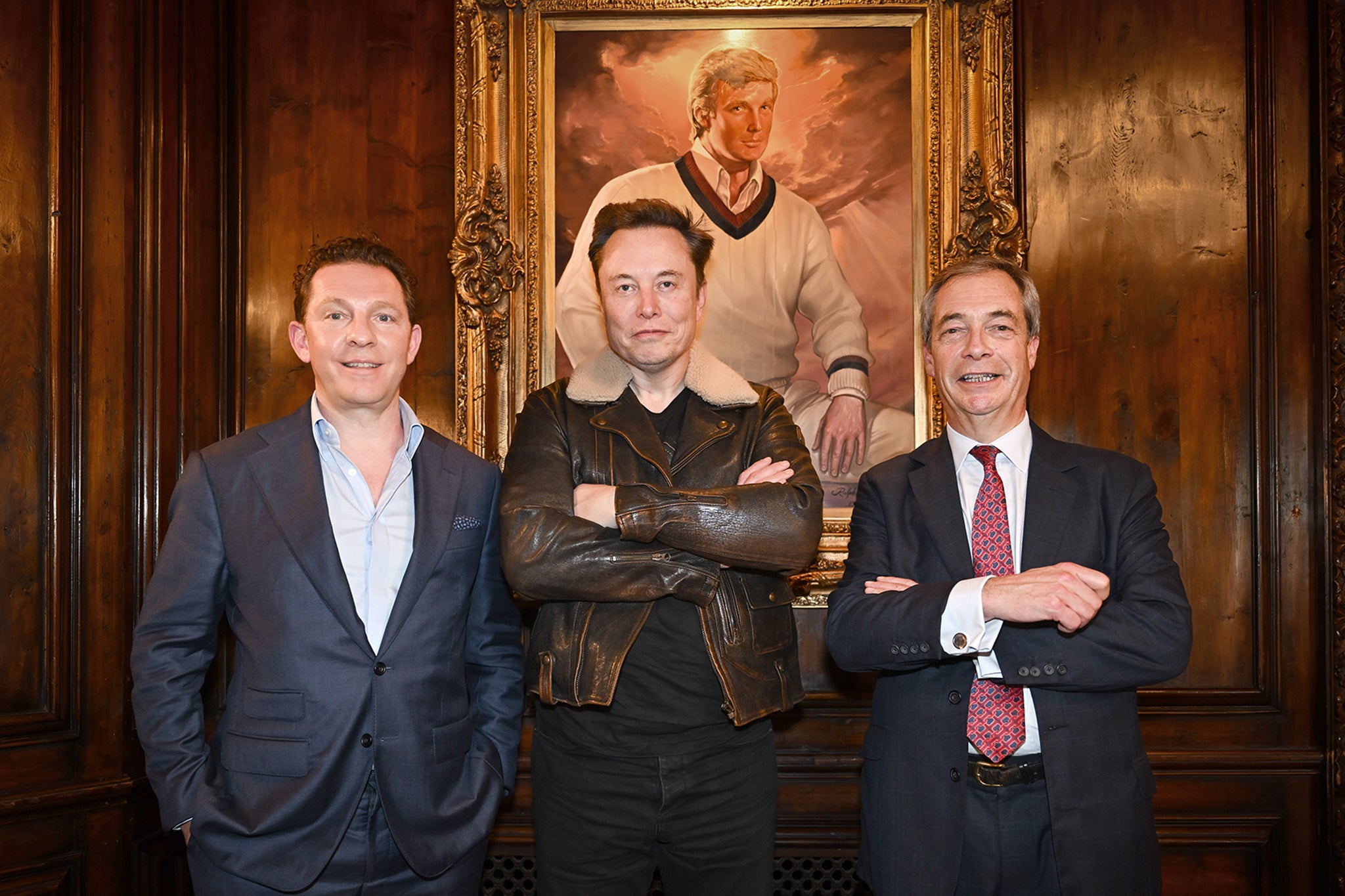 Reform party treasurer Nick Candy, left, and leader Nigel Farage met with Elon Musk at Mar-a-Lago