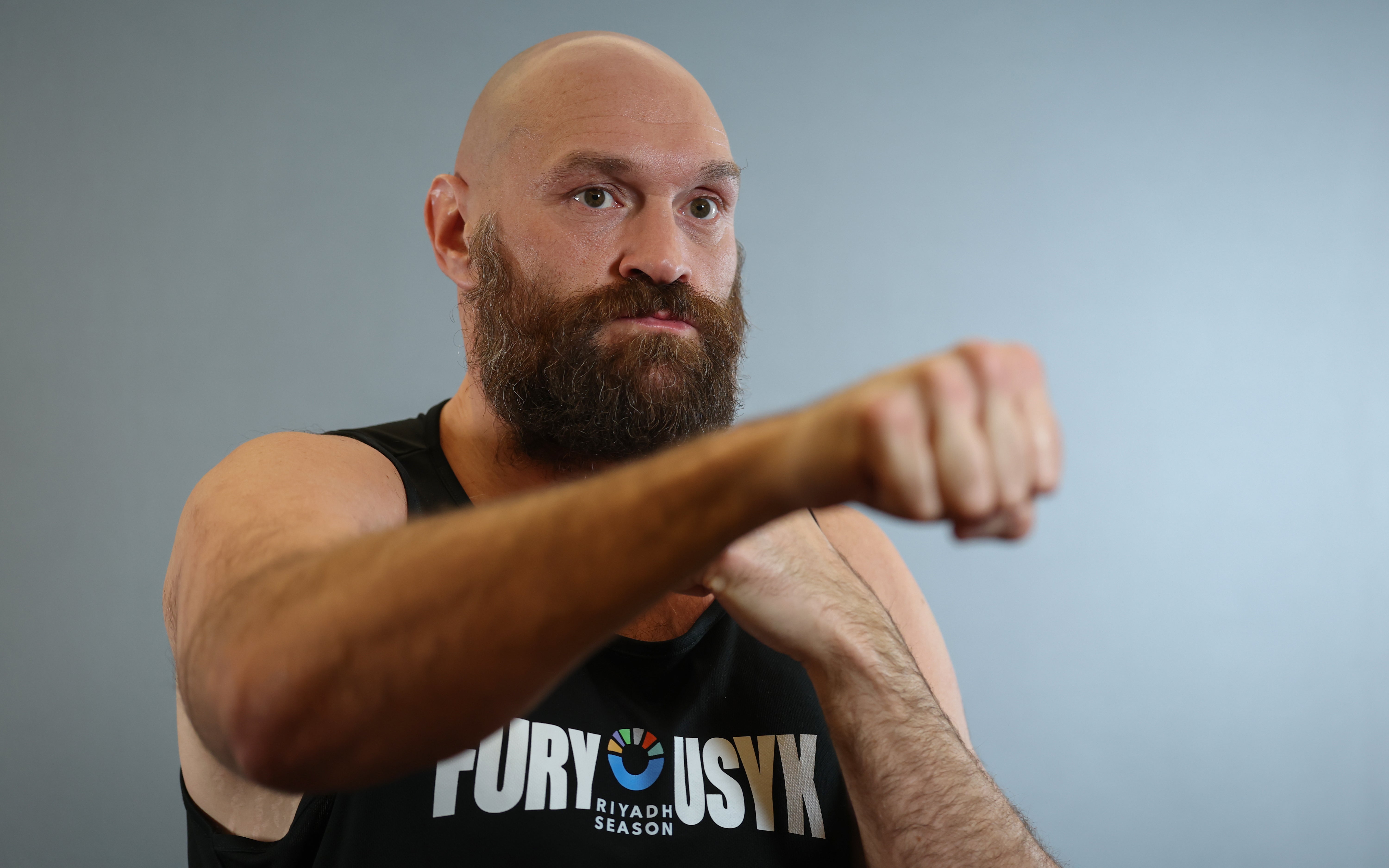 Tyson Fury poses ahead of his rematch with Oleksandr Usyk