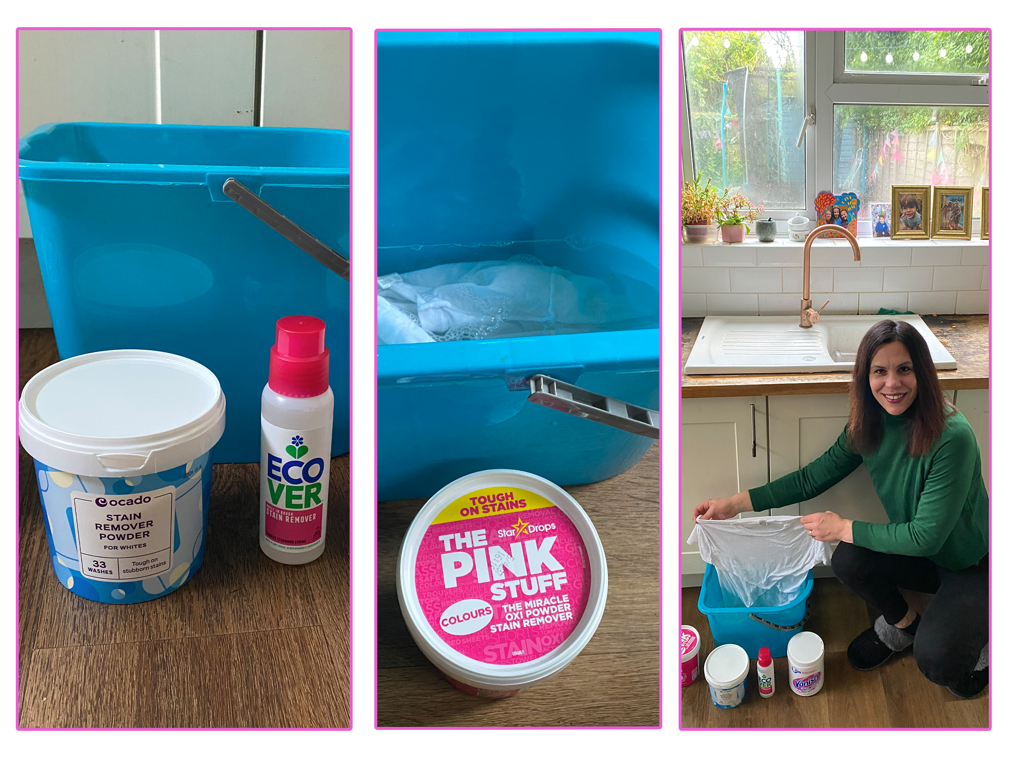 Our writer in action, testing stain removers to rescue your laundry