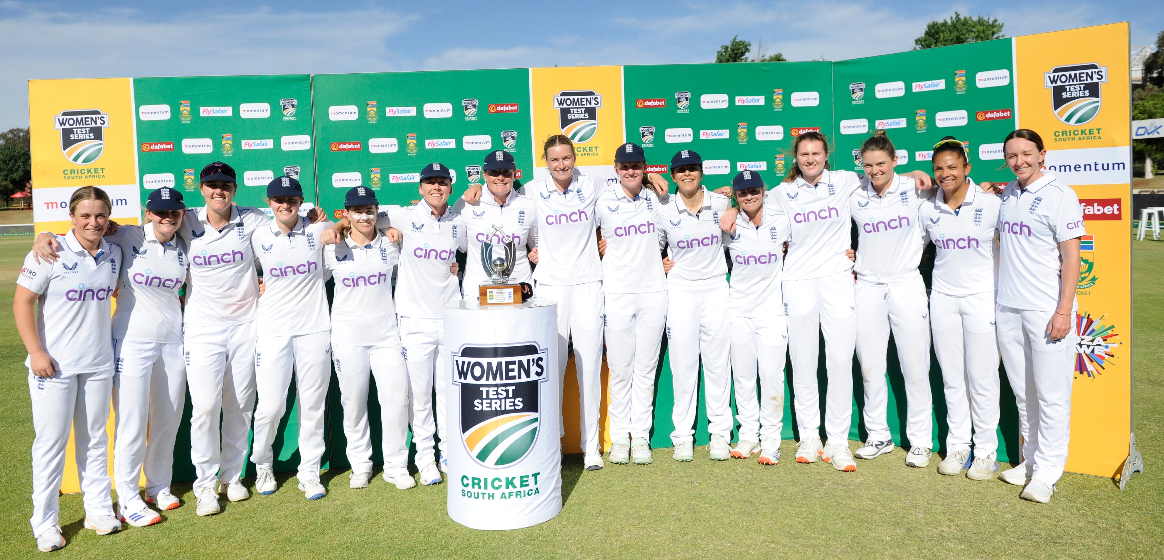 Players attend the Trophy presentation during day 3