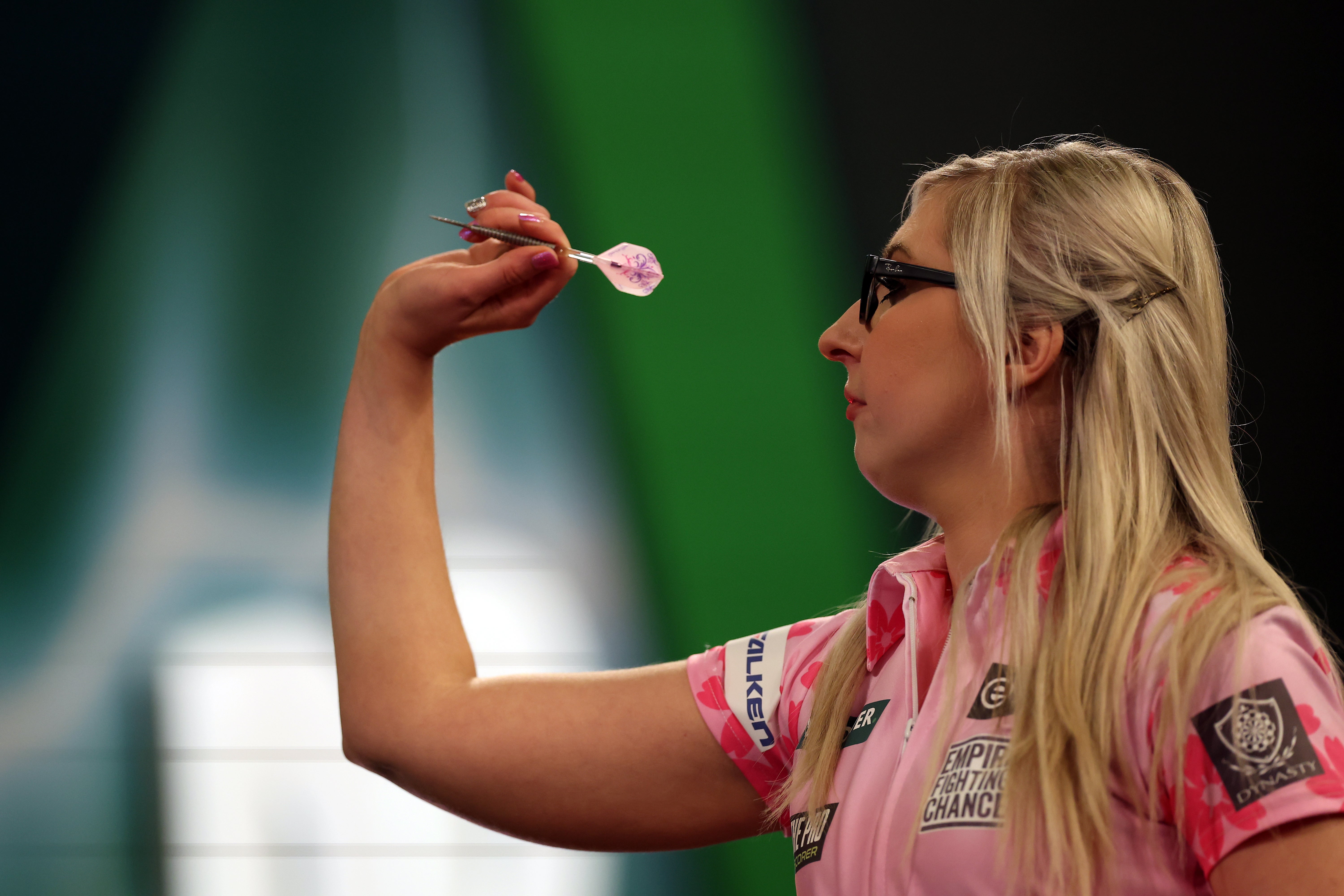 Fallon Sherrock in action during her first round match against Ryan Meikle on day three of the Paddy Power World Darts Championship at Alexandra Palace, London (Steven Paston/PA)