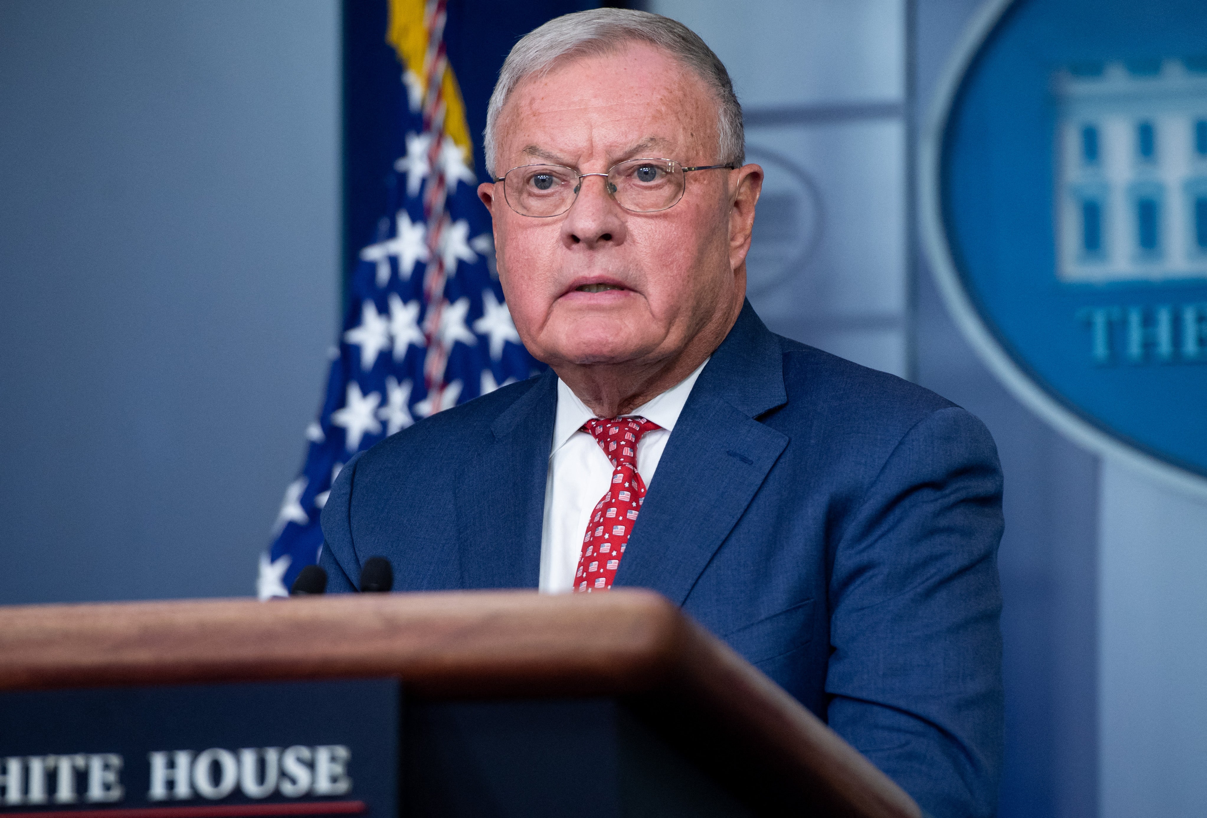 Keith Kellogg speaks during a press briefing in White House