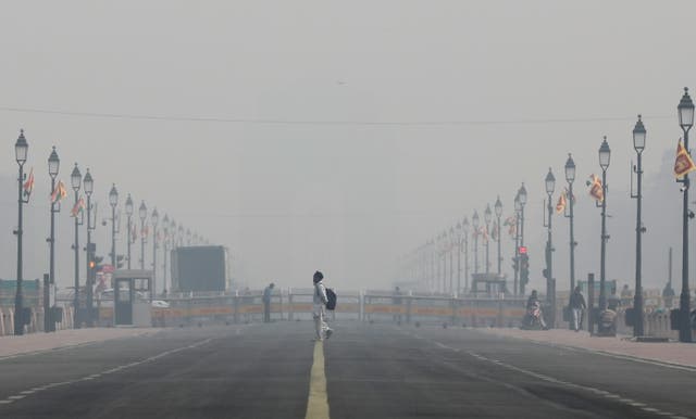 <p>An man walks at Kartavya Path as the city is covered in smog, in New Delhi, India, 17 December 2024</p>