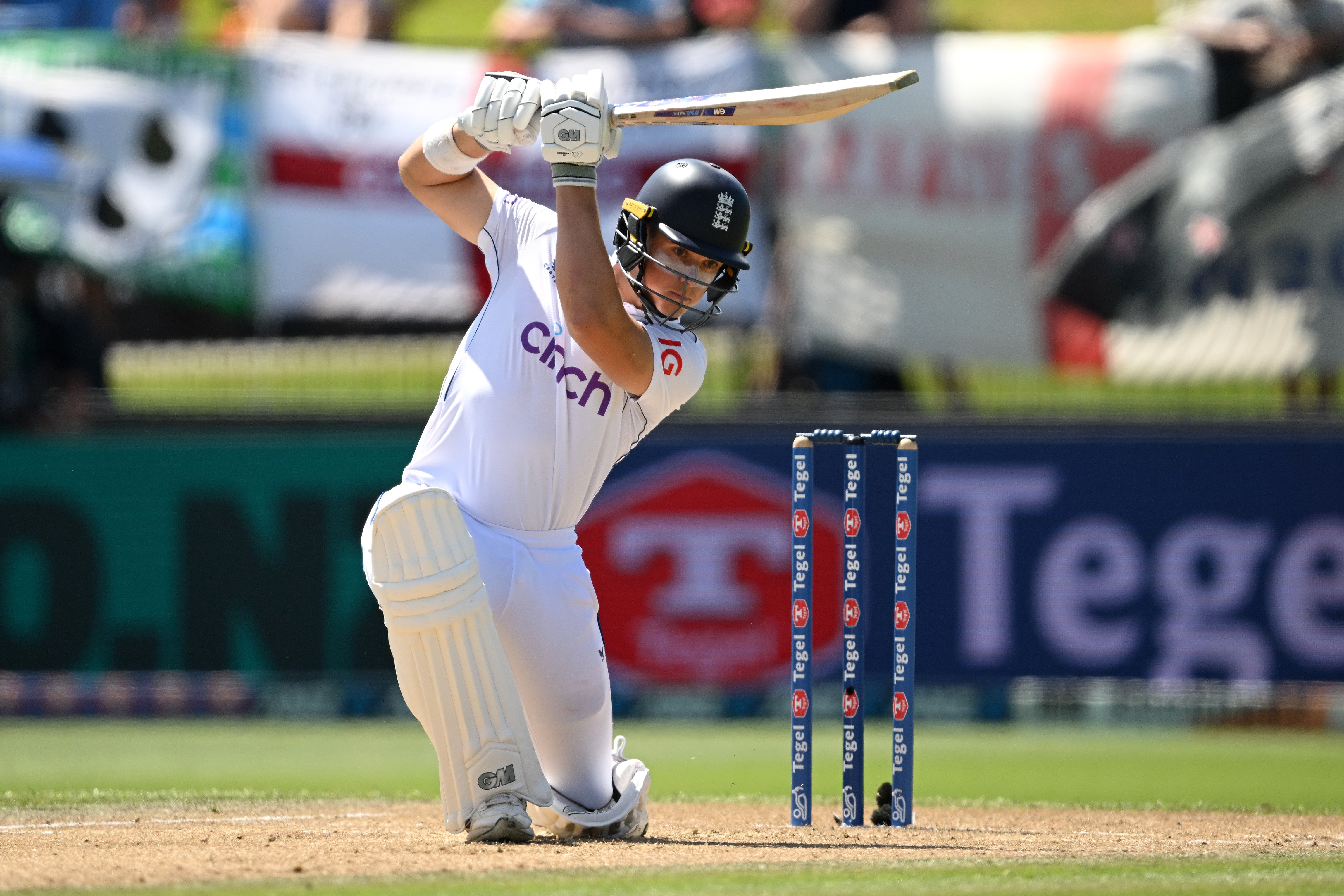 Jacob Bethell bats during day four of the third Test