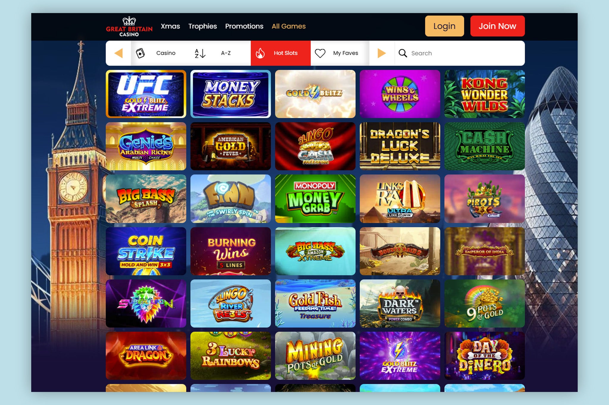 The games library at Great Britain Casino is impressive