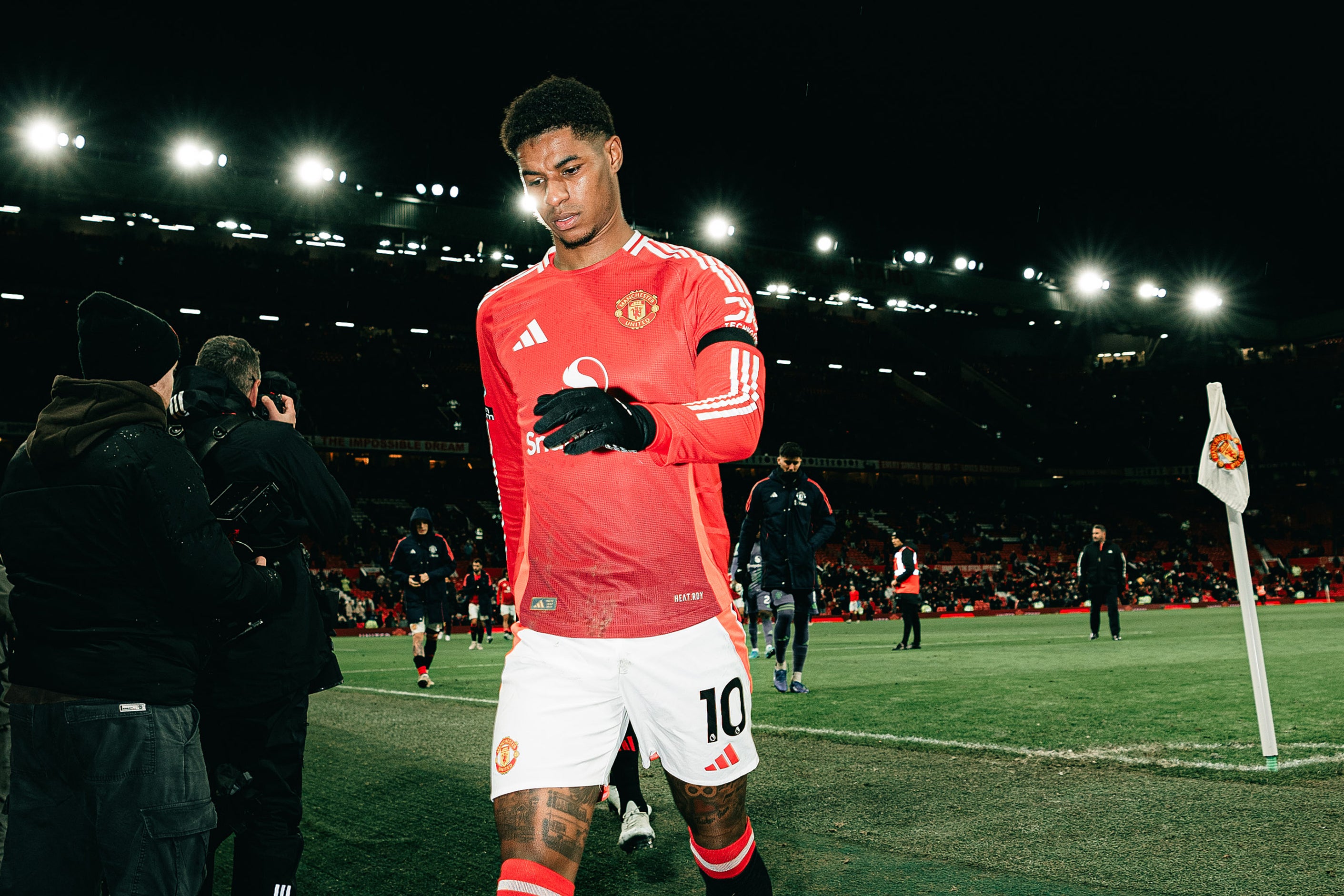 Marcus Rashford leaves the Old Trafford pitch after defeat by Nottingham Forest earlier this month