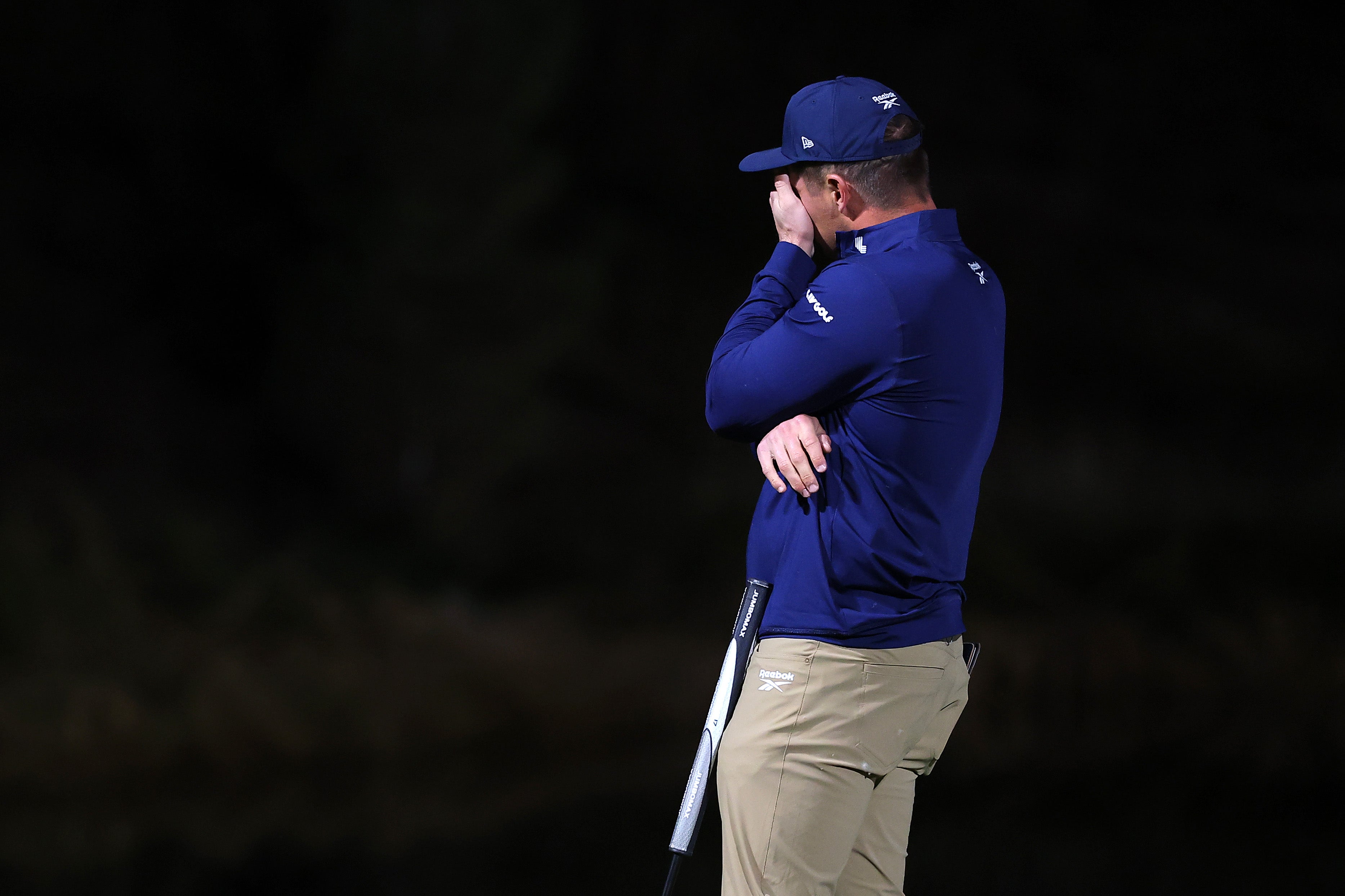 Bryson DeChambeau of LIV Golf reacts after a putt