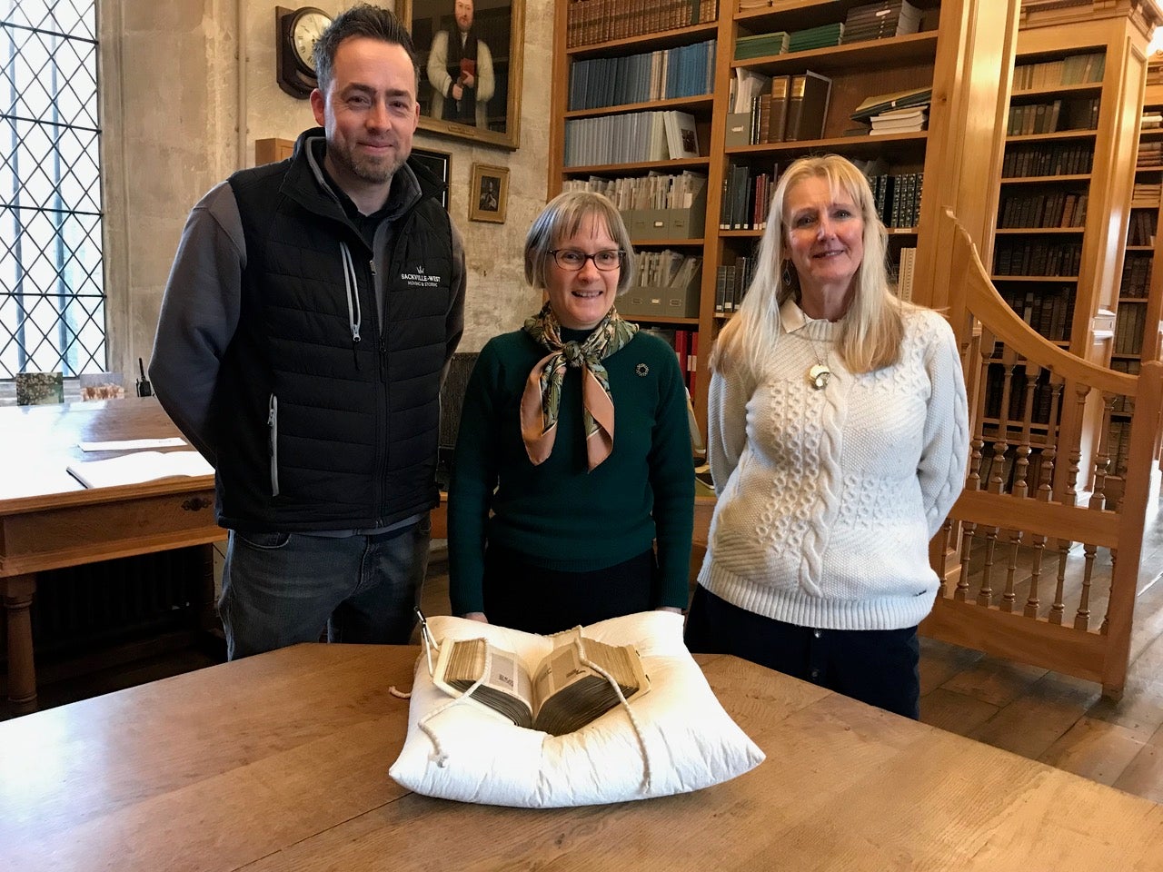 Salisbury Cathedral’s Jilly Wright and Dr Anne Dutton with the rare Bible