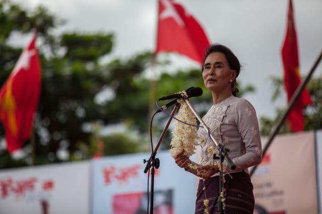 <p>Aung San Suu Kyi, the leader of Myanmar’s National League for Democracy</p>