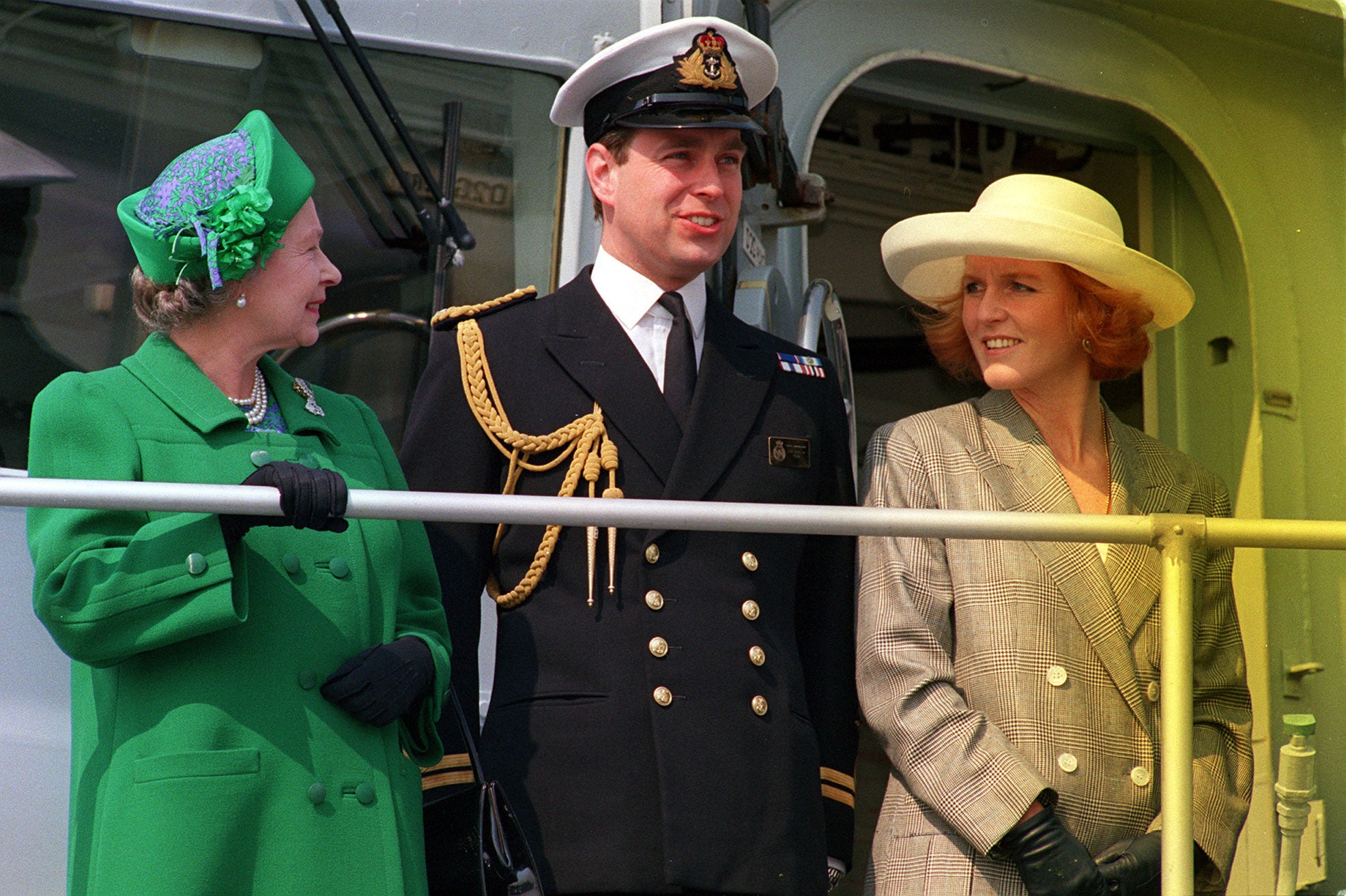 Andrew onboard his ship, HMS Campbeltown, with the Queen and the Duchess of York in 2001